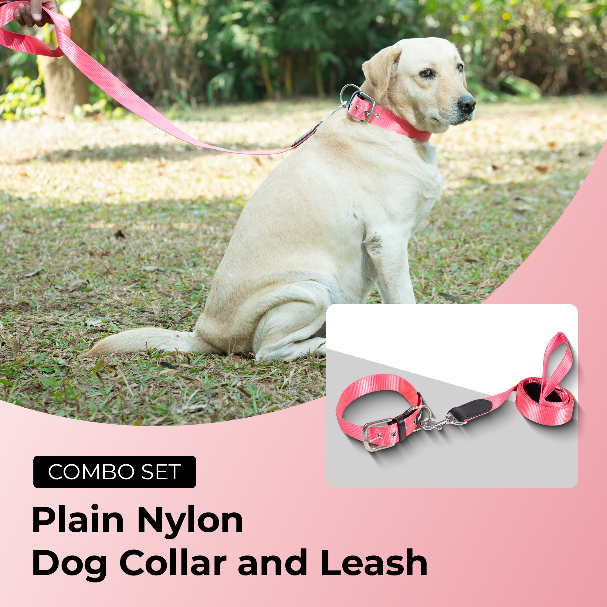 Adil’s Nylon Dog Collar & Leash Combo Set 1.5 Inch Wide Adjustable Collar with Strong Metal Buckle & D-Ring, 5 Ft Durable Leash with 360° Swivel Hook Pets