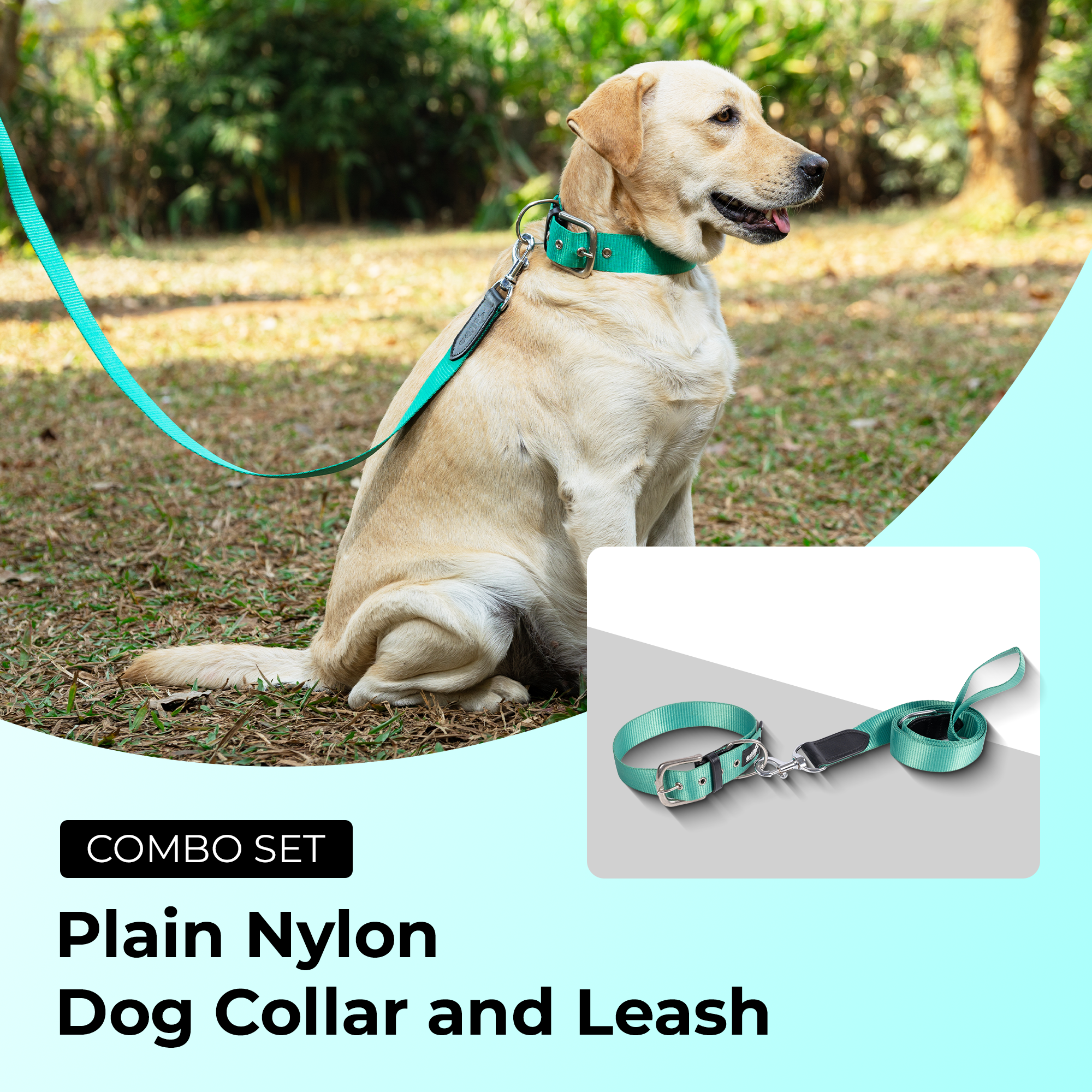 Adil’s Nylon Dog Collar & Leash Combo Set 1.5 Inch Wide Adjustable Collar with Strong Metal Buckle & D-Ring, 5 Ft Durable Leash with 360° Swivel Hook Pets