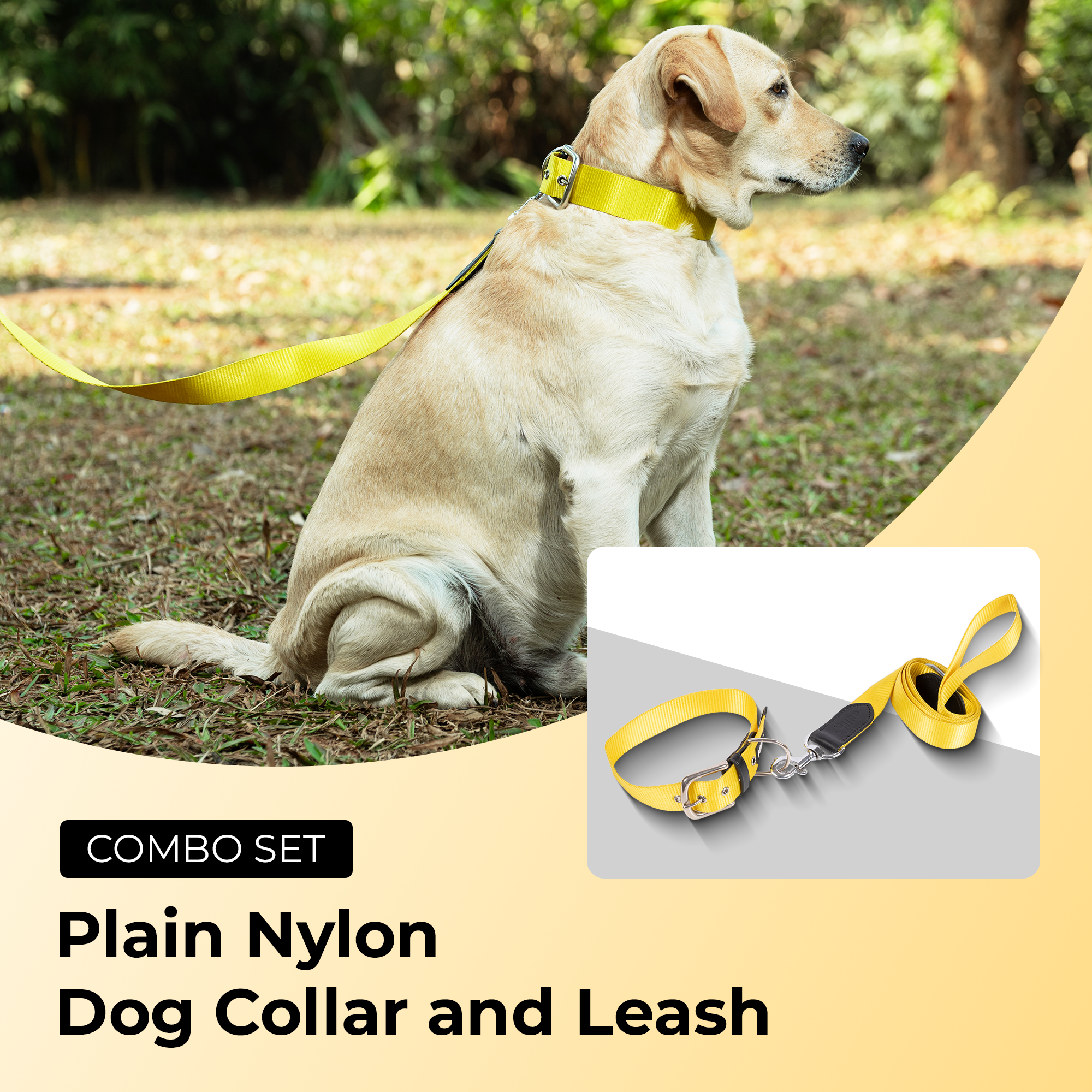 Adil’s Nylon Dog Collar & Leash Combo Set 1.5 Inch Wide Adjustable Collar with Strong Metal Buckle & D-Ring, 5 Ft Durable Leash with 360° Swivel Hook Pets