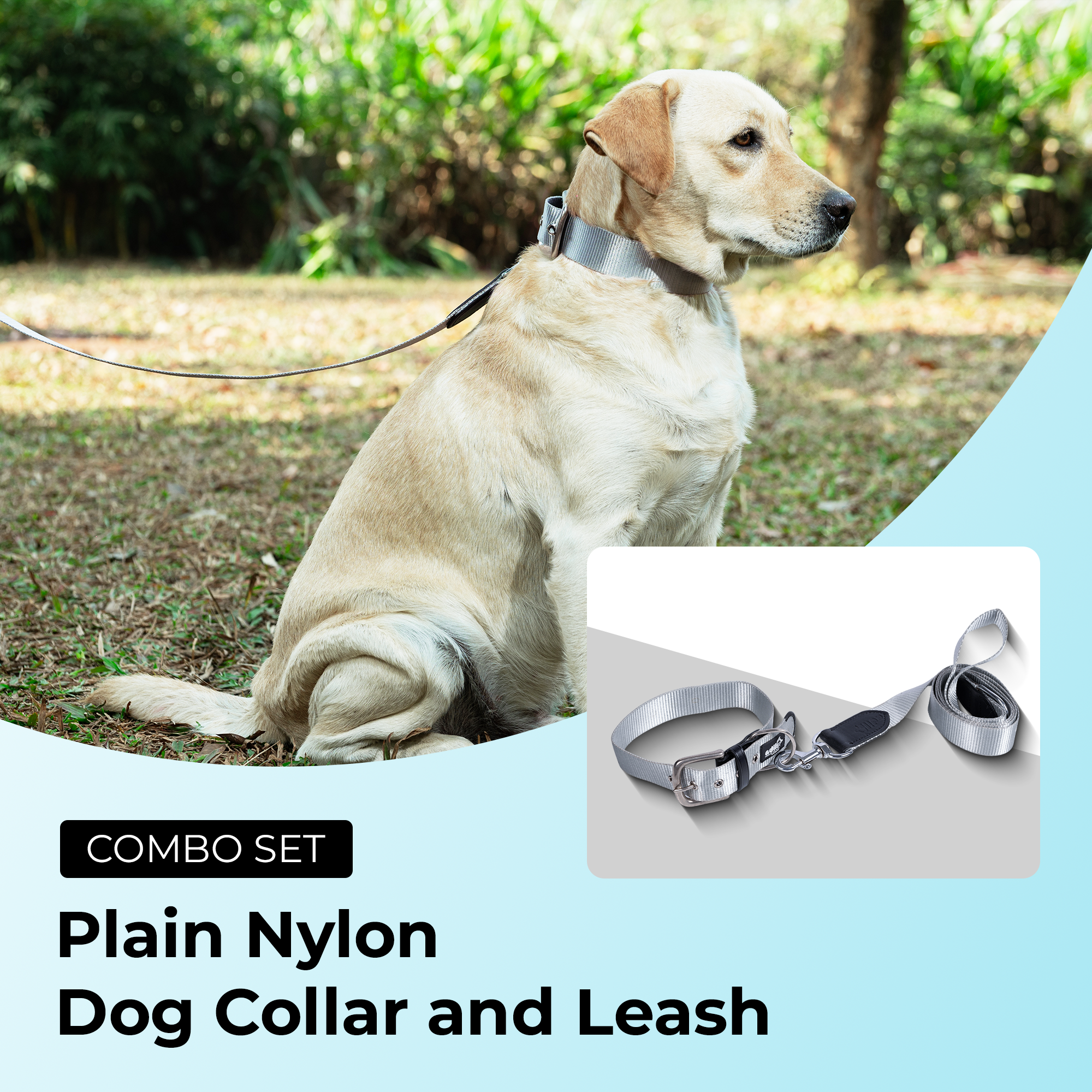 Adil’s Nylon Dog Collar & Leash Combo Set 1.5 Inch Wide Adjustable Collar with Strong Metal Buckle & D-Ring, 5 Ft Durable Leash with 360° Swivel Hook Pets