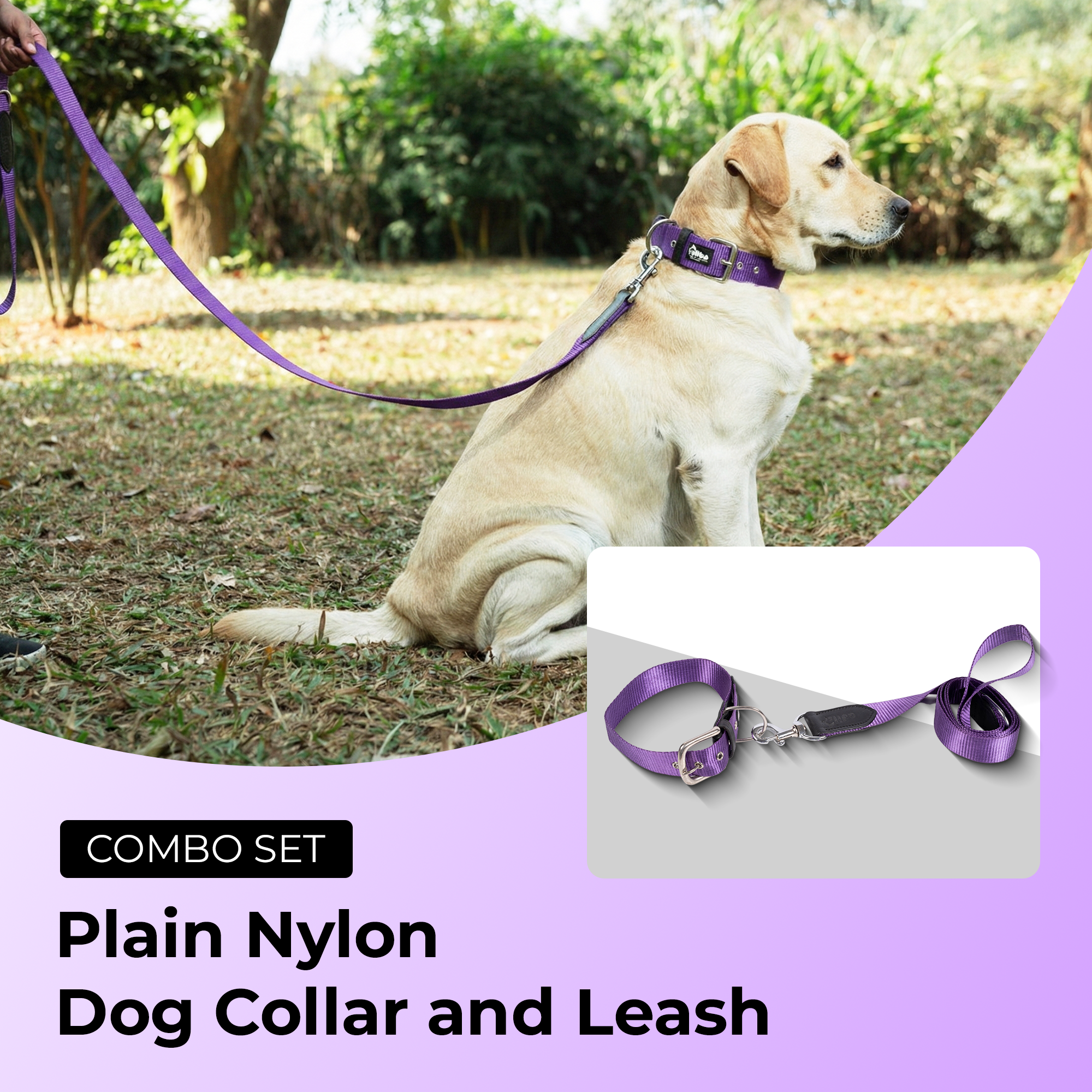 Adil’s Nylon Dog Collar & Leash Combo Set 1.5 Inch Wide Adjustable Collar with Strong Metal Buckle & D-Ring, 5 Ft Durable Leash with 360° Swivel Hook Pets