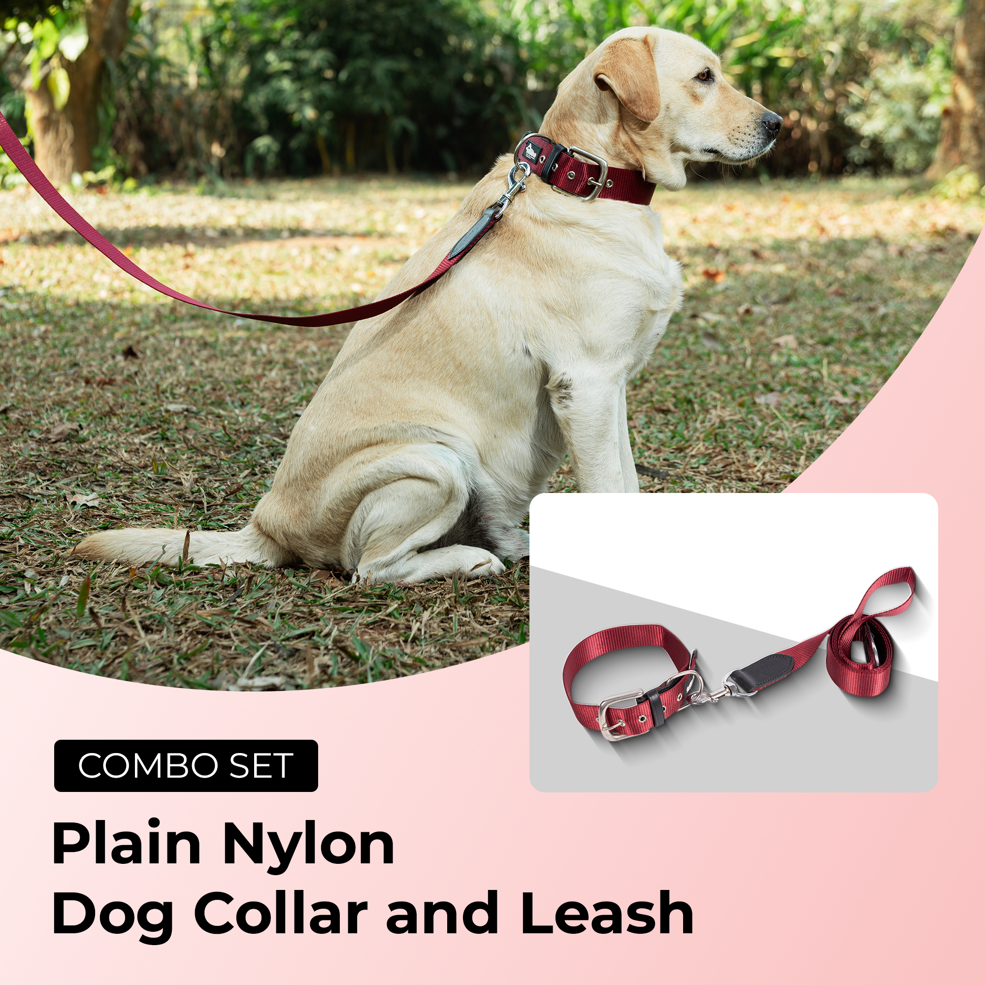 Adil’s Nylon Dog Collar & Leash Combo Set 1.5 Inch Wide Adjustable Collar with Strong Metal Buckle & D-Ring, 5 Ft Durable Leash with 360° Swivel Hook Pets
