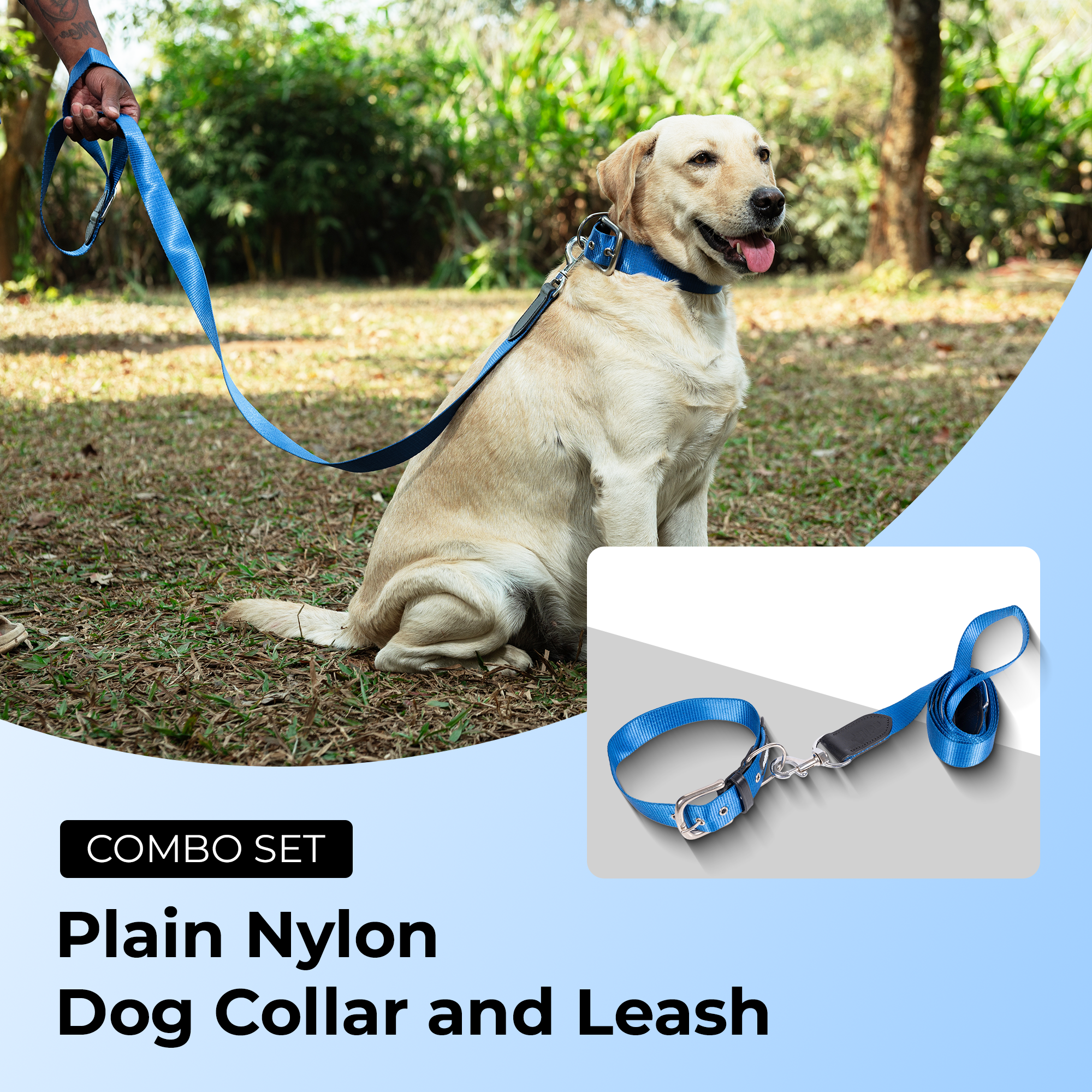 Adil’s Nylon Dog Collar & Leash Combo Set 1.5 Inch Wide Adjustable Collar with Strong Metal Buckle & D-Ring, 5 Ft Durable Leash with 360° Swivel Hook Pets