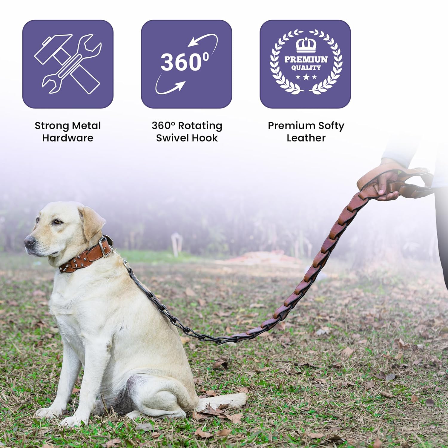 Adil’s Personalized Leather Loop Spike Dog Collar & Leash Combo Set 1.5" Wide Adjustable Neckbelt Metal Buckle D-Ring 5Ft Leather Heavy Duty Loop Cord with 360 Swivel Hook for Training Walking