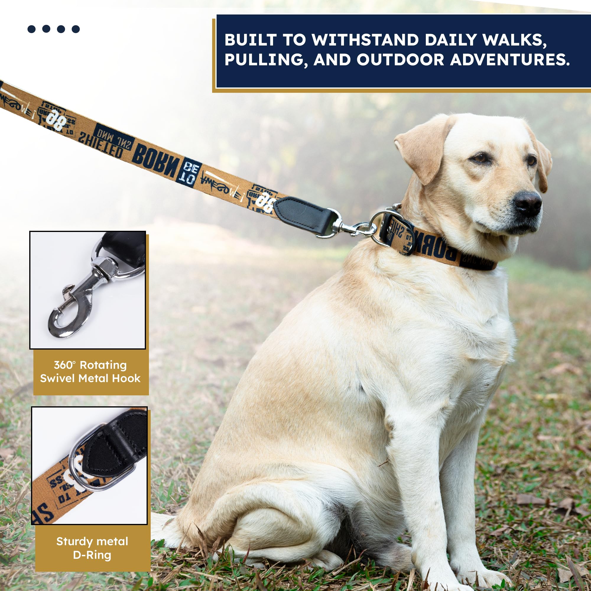 ADIL's Handcrafted Cotton Dog Leash – Premium Graffiti Printed Webbing Pet Walking Lead with Soft Loop Handle 360° Chrome Swivel Hook Strong Metallic D-Ring for Small Medium Large Dogs, 5ft