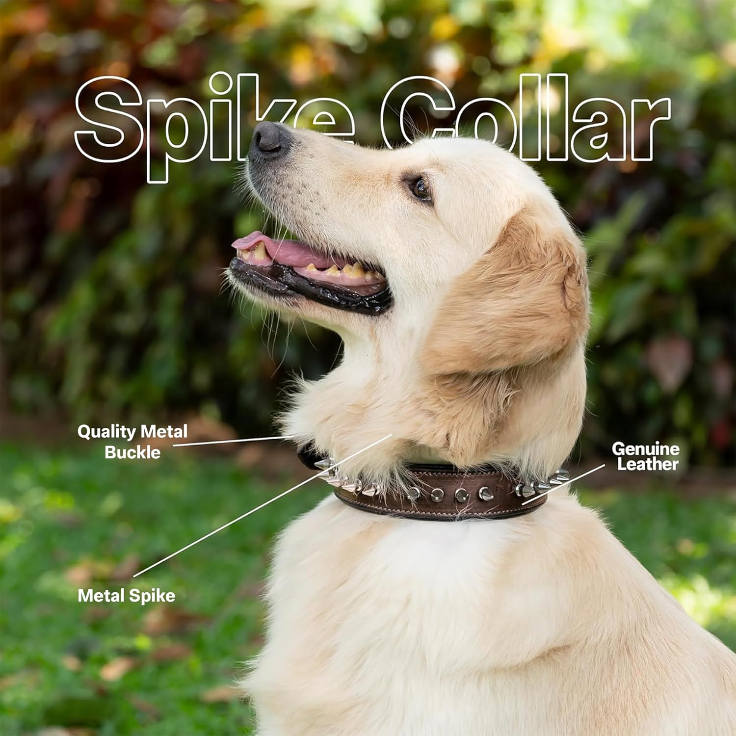 Adil’S Leather Spike Dog Collar for Small, Medium & Large Dogs with Strong Metal D-Ring, Adjustable Collar fits All Neck Size, 1” Width