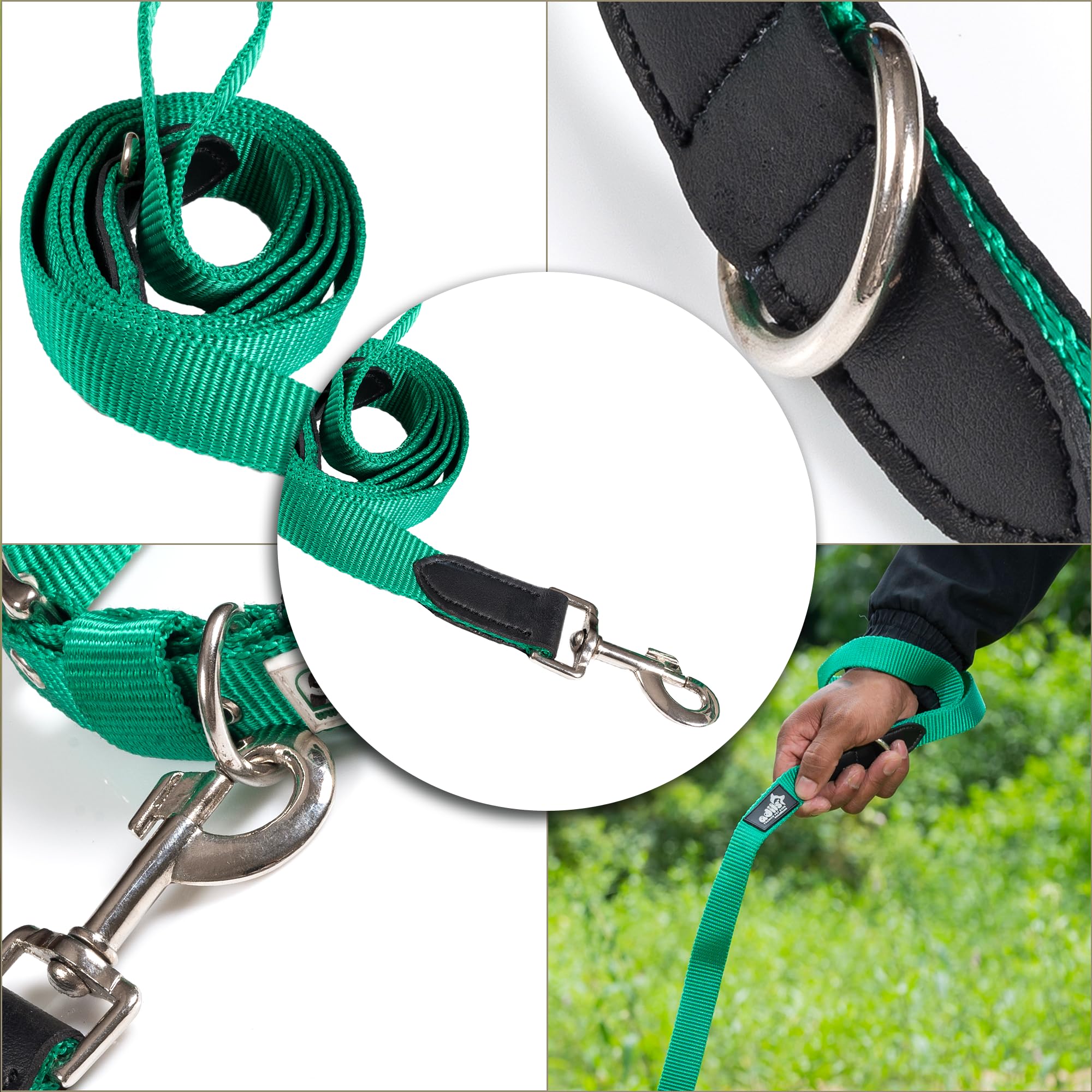 Adil’s 5FT Adjustable Nylon Dog Leash with Soft Leather Handle – Durable Long Lead with 360° Swivel Hook – Strong, Tangle-Free Leash for Walking & Training Small, Medium & Large Dogs