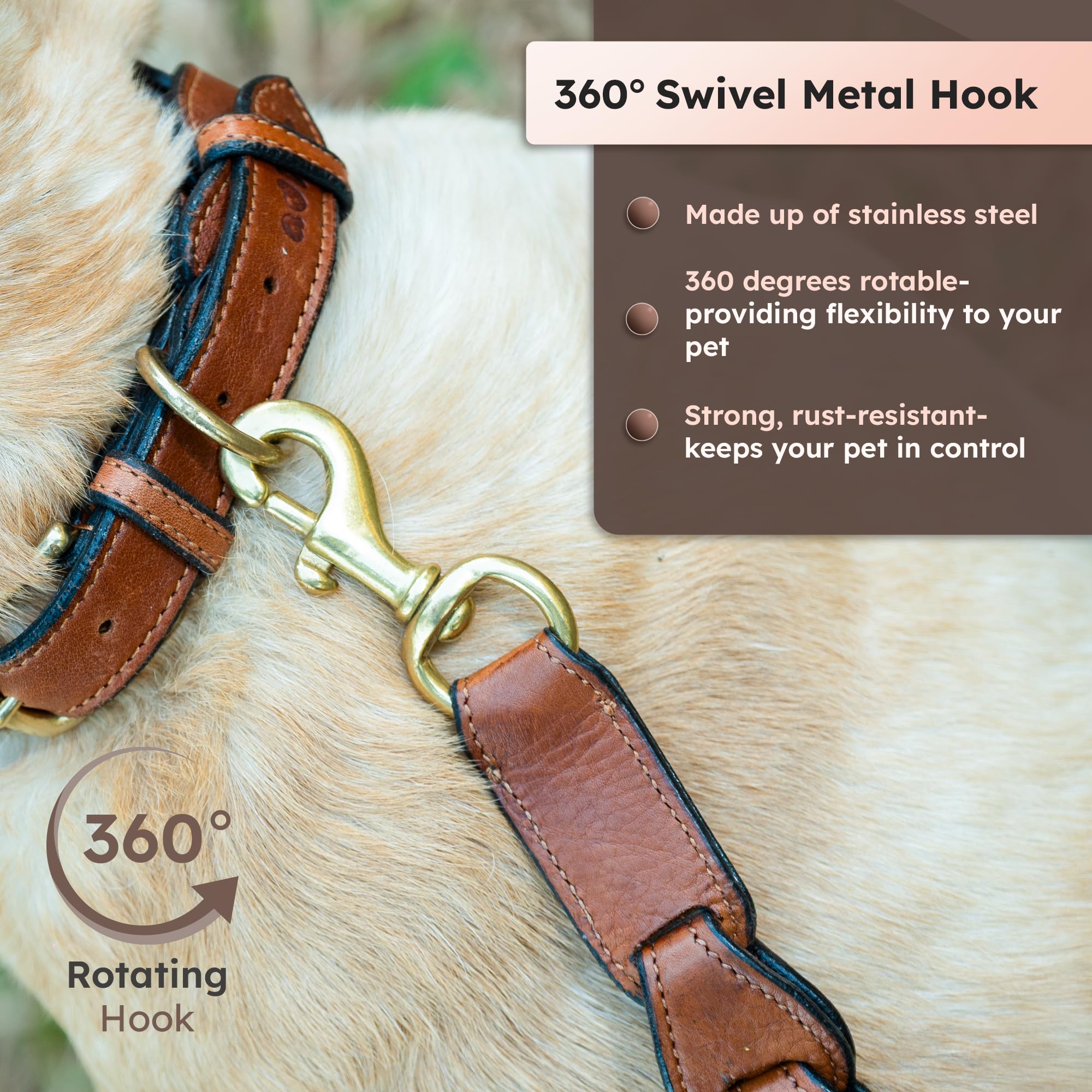 Adil's Premium Softy Leather Dog Leash 5ft Long 1 Inch Wide Braided Leash with Loop Handle 360° Golden Swivel Hook Strong D-Ring Durable Walking Training Lead for Small Medium Large Pets