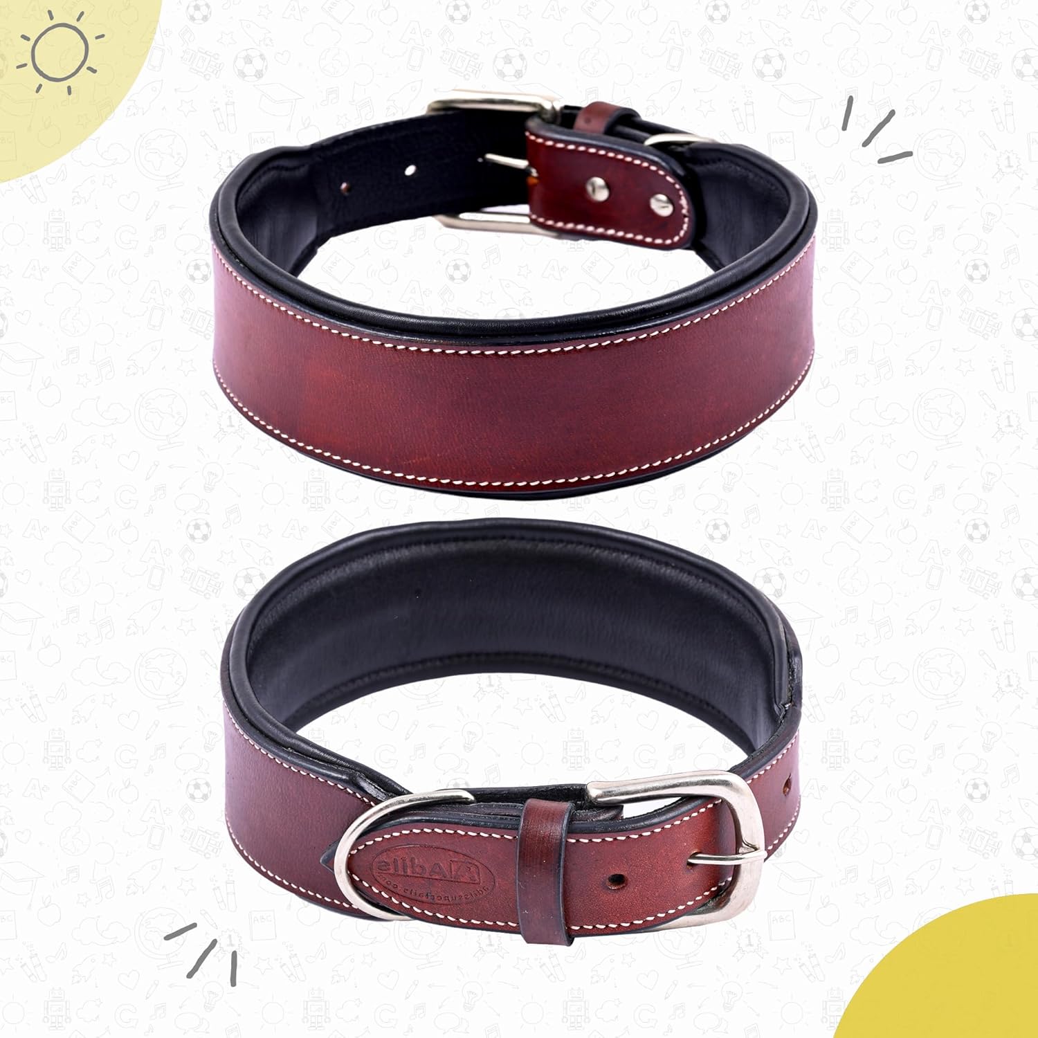 Adil’S Colour Padding Leather Dog Collar 2.25 Inches Width, Heavy Duty, Adjustable Leather Handmade Dog Collar with Strong Metal Buckle, Neck Size: 16” to 26” (Black, M)