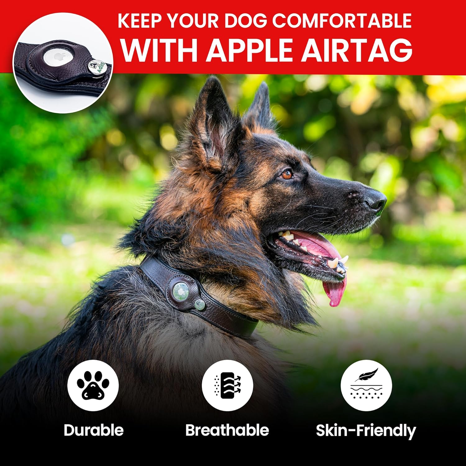 Adil’s AirTag Dog Collar – Genuine Leather with Secure Apple AirTag Holder