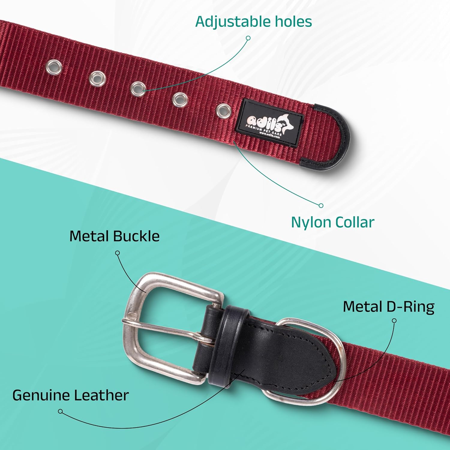ADIL's Nylon Dog Collar – 1.5 Inch Wide Heavy-Duty Neckbelt with Metal Buckle D-Ring, Adjustable Safety Strap Small Medium Large Pets for Outdoor Walking Training