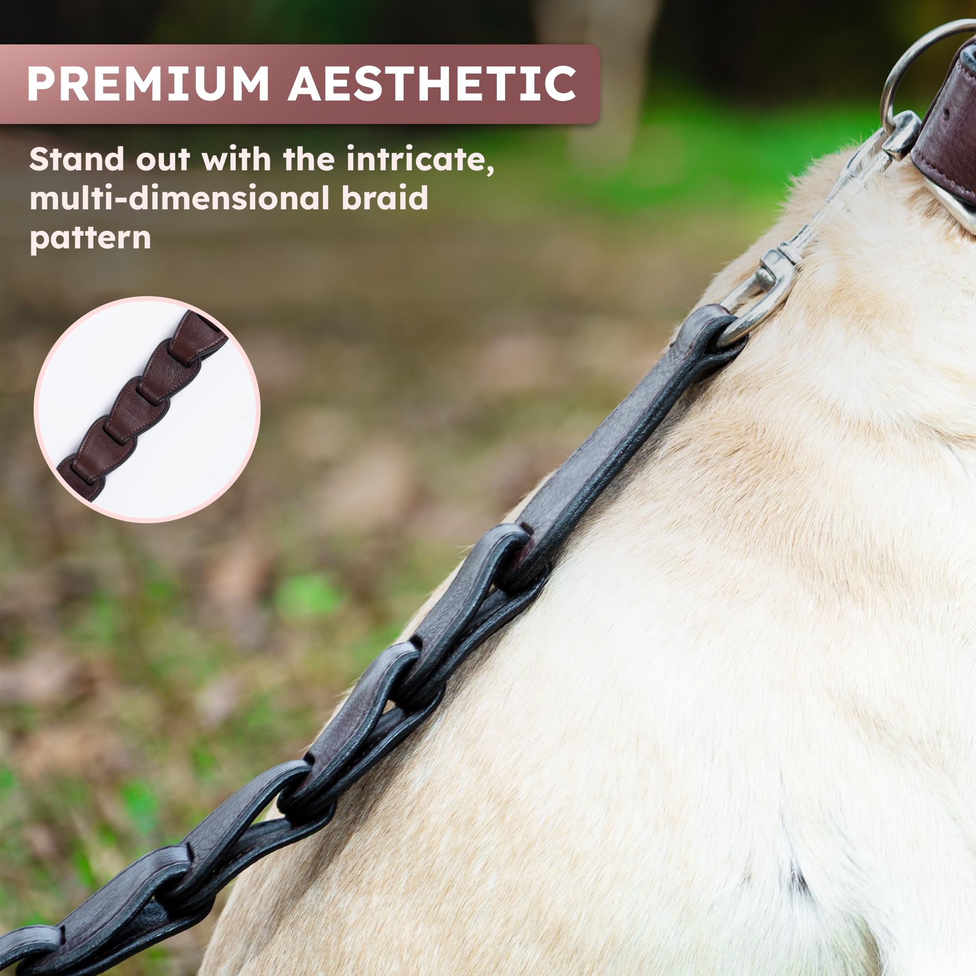 Adil's Premium Softy Leather Dog Leash 5ft Long 1.5 Inch Wide Braided Leash with Loop Handle 360° Swivel Hook Heavy Duty D-Ring Durable Walking Training Lead for Small Medium Large Pets