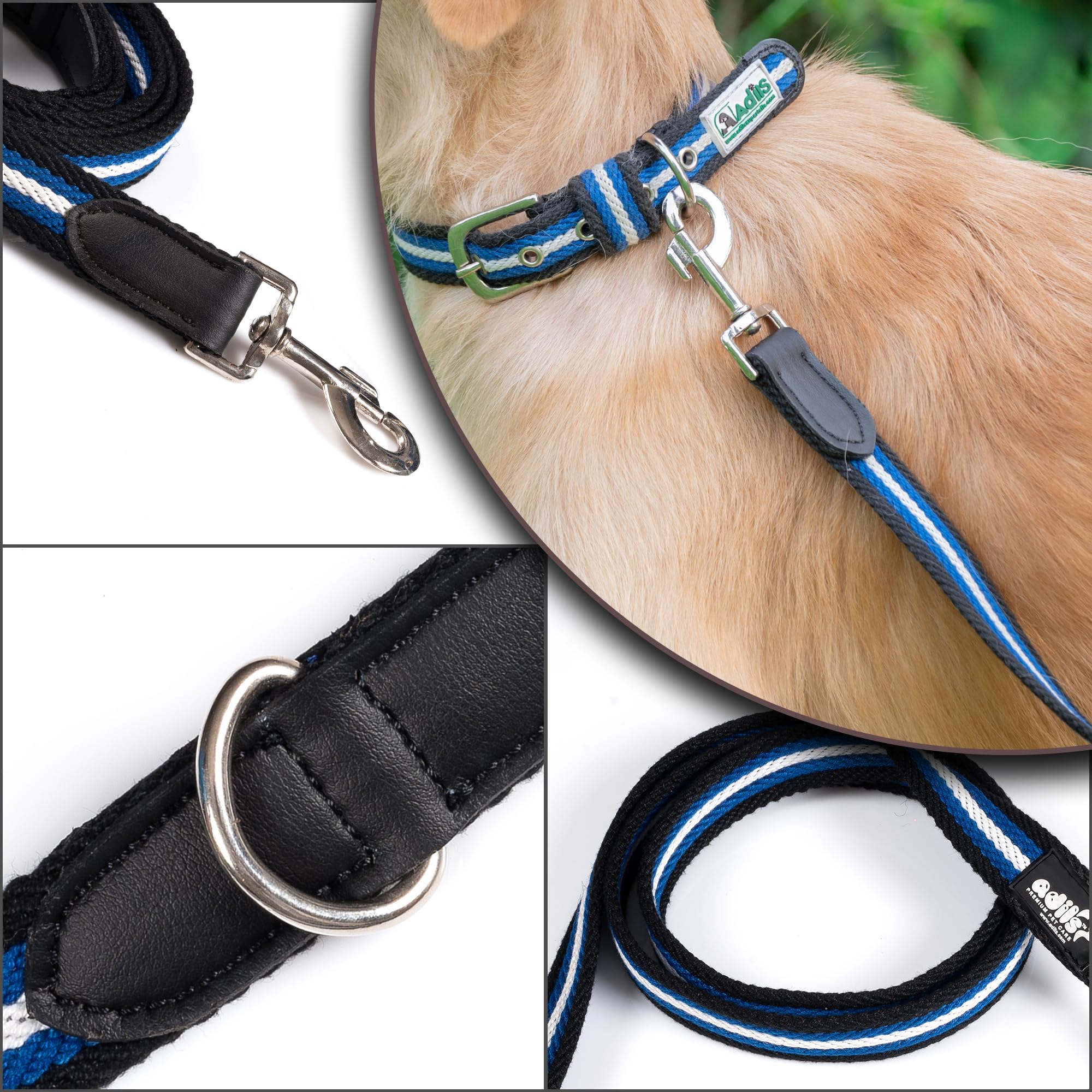 Adil’s Multi Color Cotton Dog Leash – Durable High-Density Cotton with Metal Clasp, 5 Ft Leash for Small, Medium & Large Dogs – Comfortable & Strong Pet Walking Leash