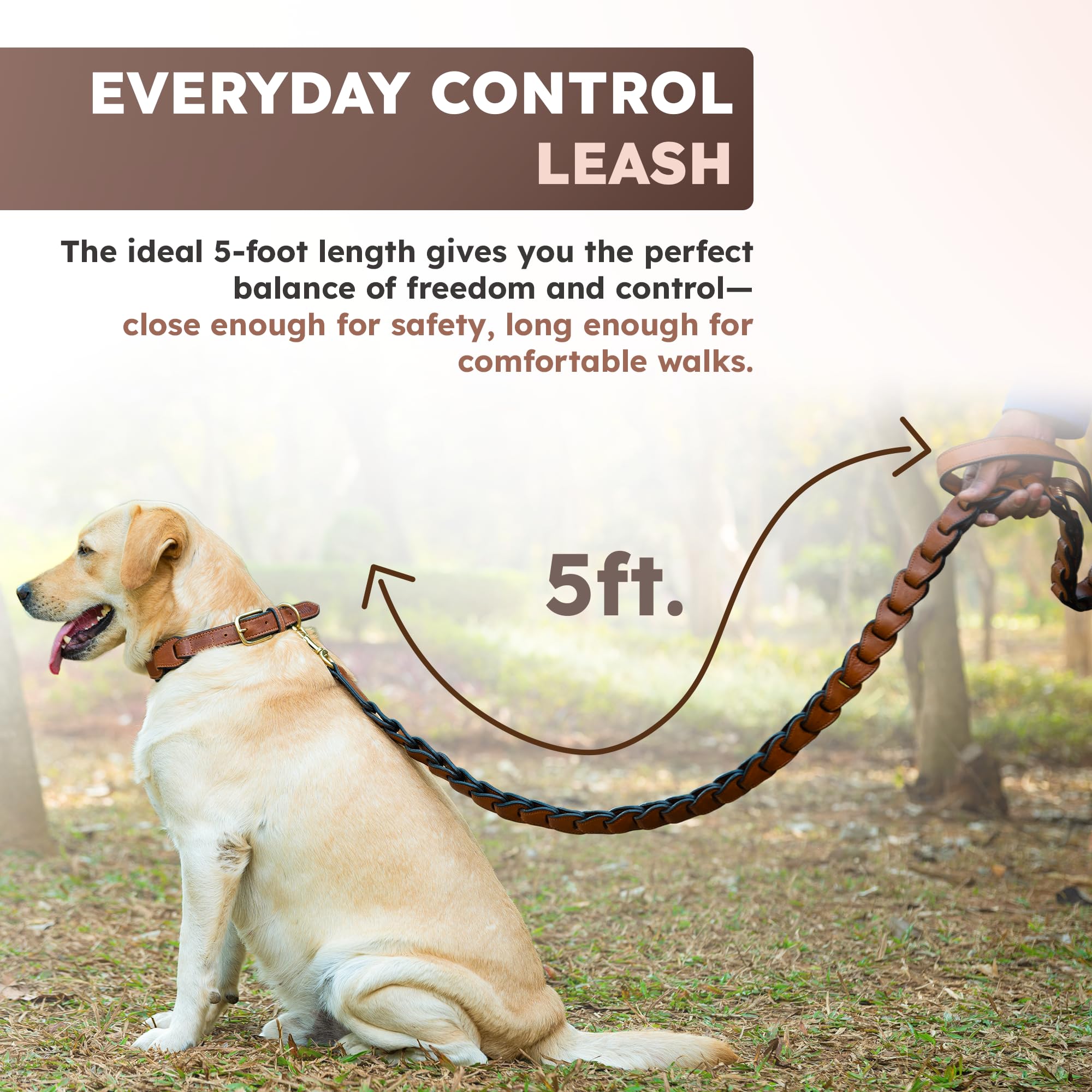Adil's Premium Softy Leather Dog Leash 5ft Long 1 Inch Wide Braided Leash with Loop Handle 360° Golden Swivel Hook Strong D-Ring Durable Walking Training Lead for Small Medium Large Pets