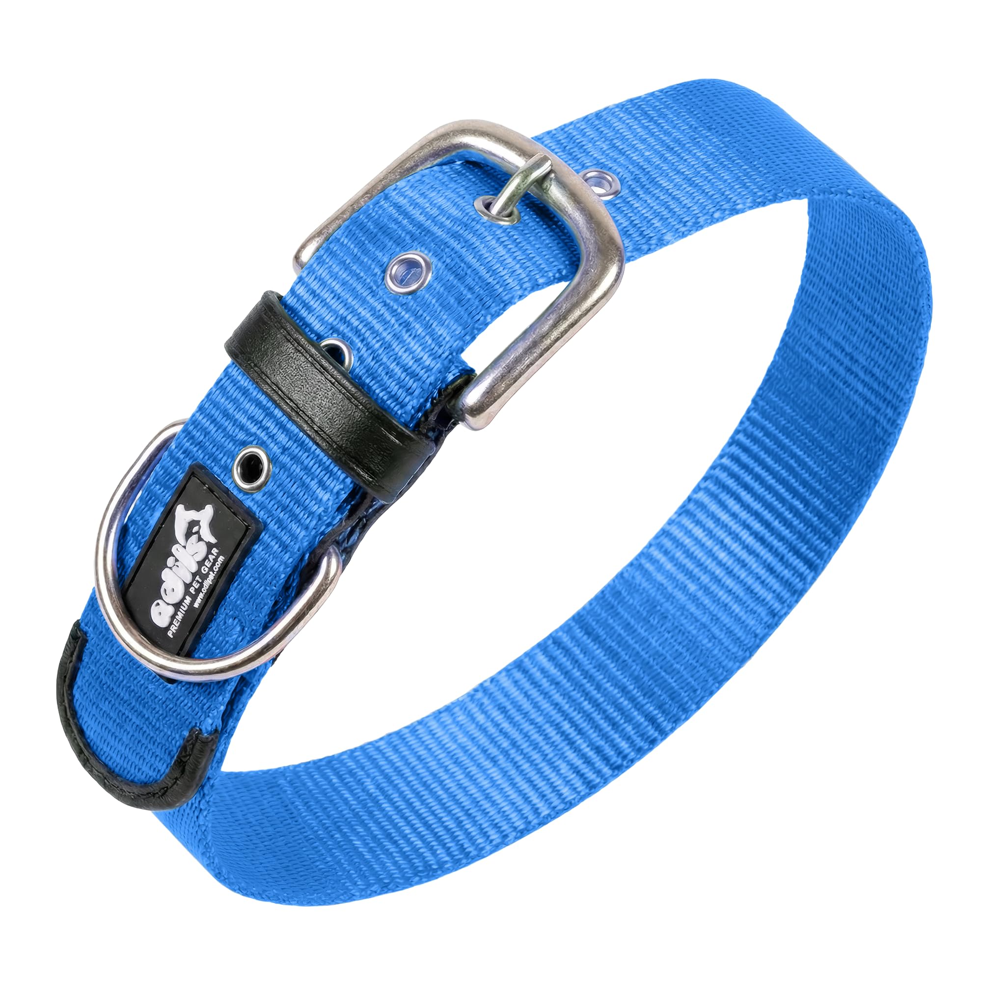ADIL's Nylon Dog Collar – 1.5 Inch Wide Heavy-Duty Neckbelt with Metal Buckle D-Ring, Adjustable Safety Strap Small Medium Large Pets for Outdoor Walking Training (Beige, S)