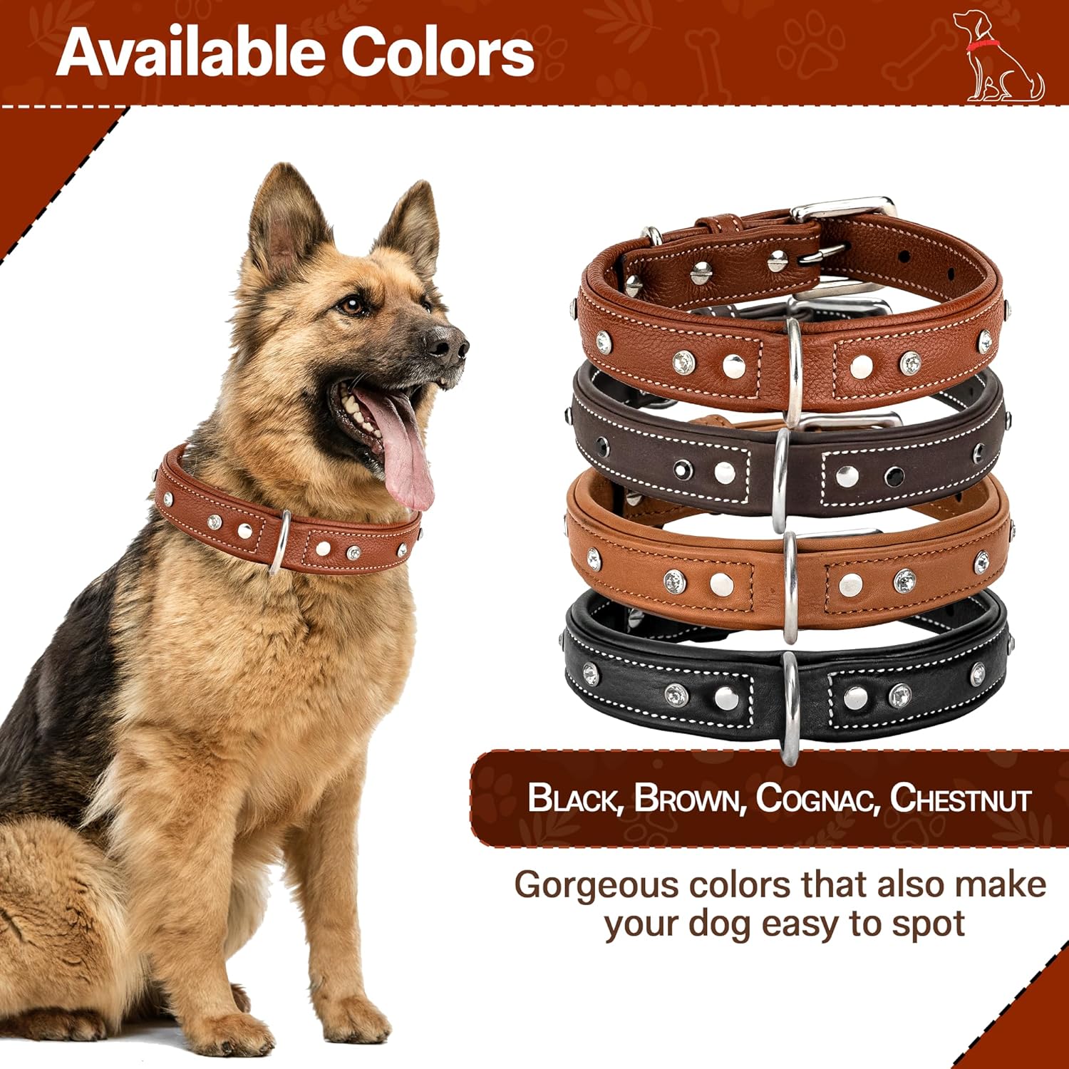 Adil'S Studded Softy Leather Dog Collar 1inch Width Suitable for Small, Medium & Large Dogs with Strong Metal Buckle & D-Ring for leashes