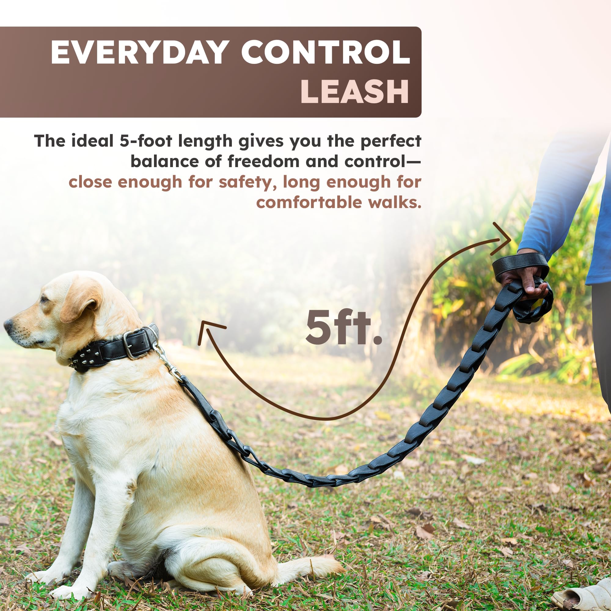 Adil's Premium Softy Leather Dog Leash 5ft Long 1.5 Inch Wide Braided Leash with Loop Handle 360° Swivel Hook Heavy Duty D-Ring Durable Walking Training Lead for Small Medium Large Pets
