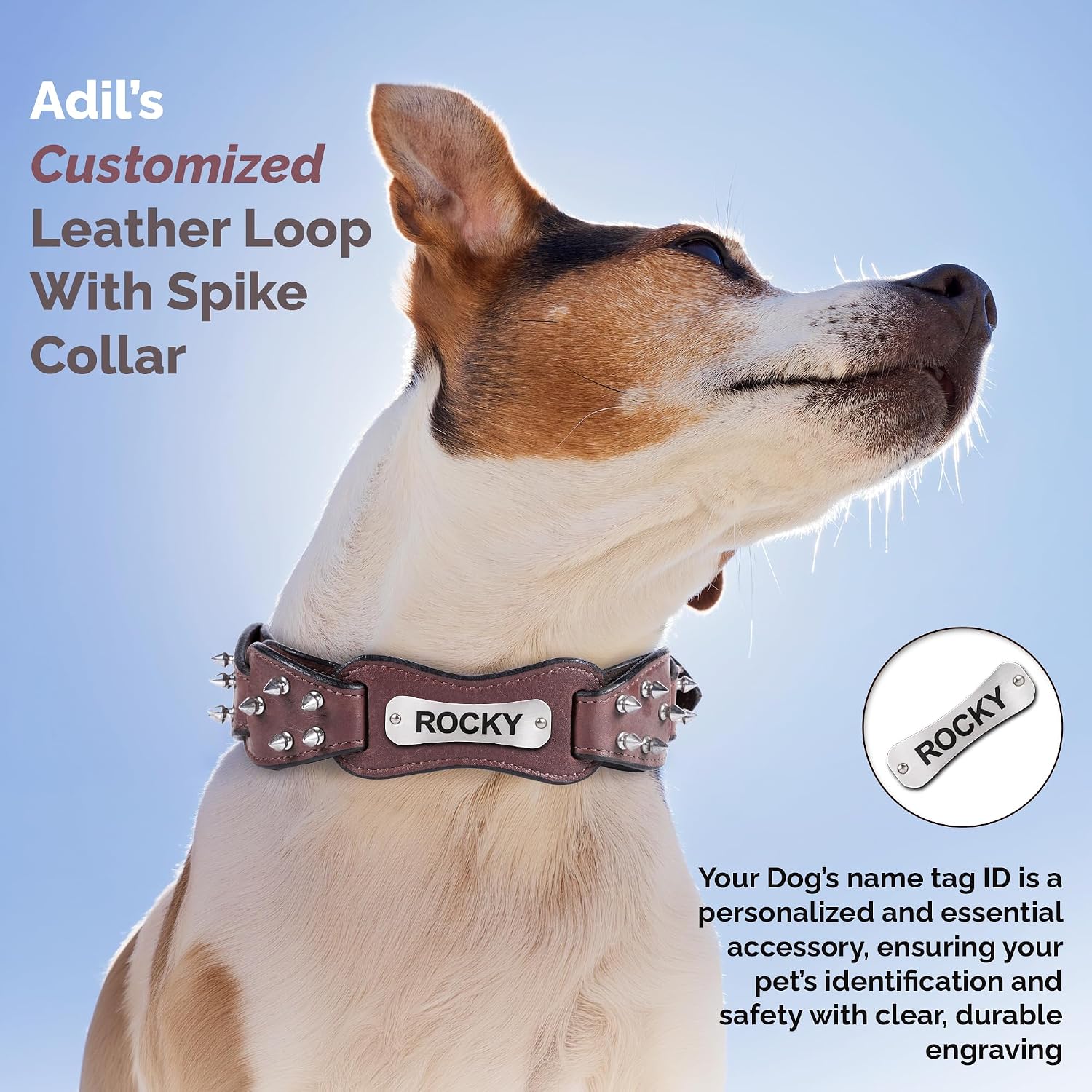 Adil's Personalized Softy Premium Leather Spiked Dog Collar – 1.5 Inch Wide Loop Design Heavy Duty Soft Padded Neckbelt, Sturdy Stainless Steel Buckle & D-Ring for Small, Medium & Large Pets