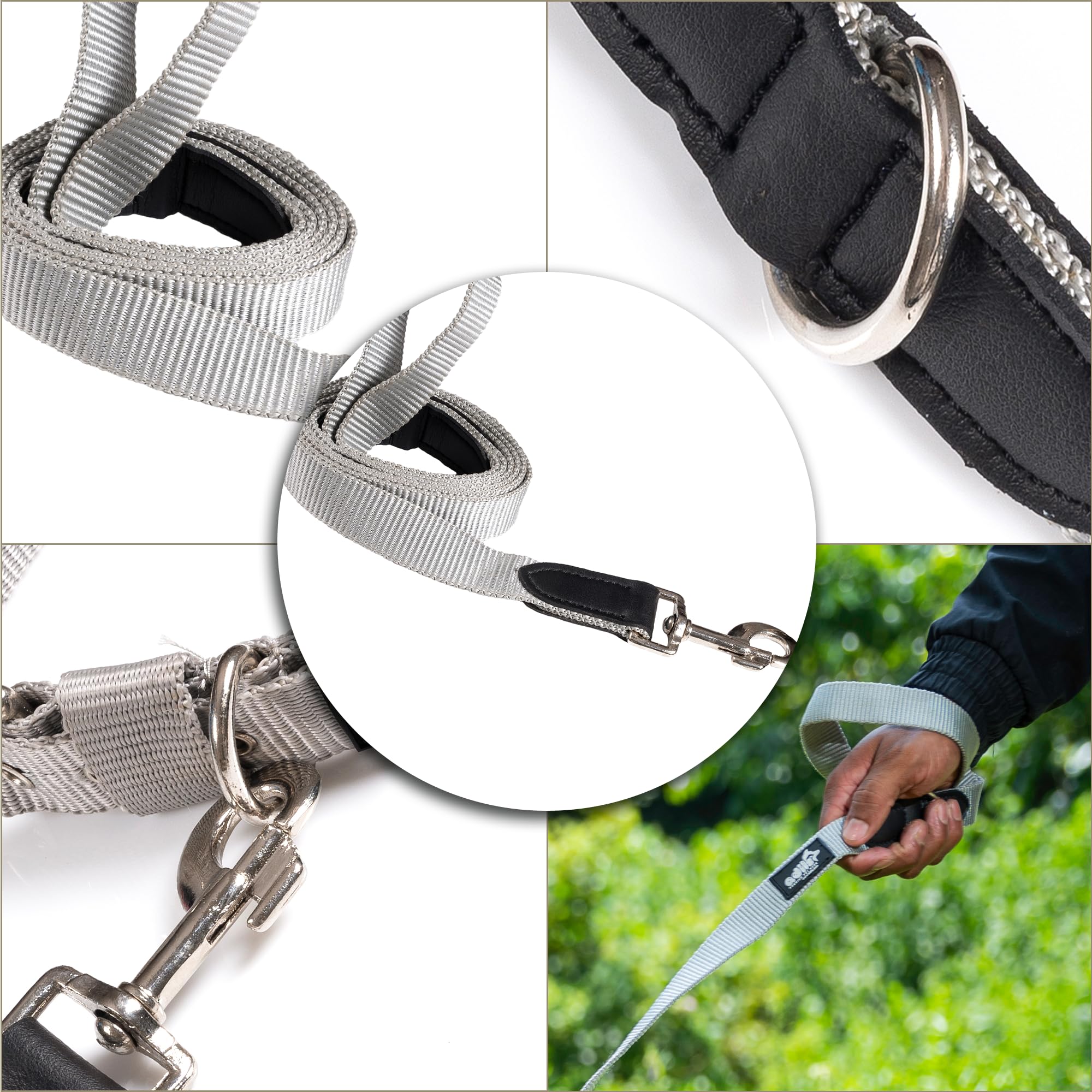 Adil’s 5FT Adjustable Nylon Dog Leash with Soft Leather Handle – Durable Long Lead with 360° Swivel Hook – Strong, Tangle-Free Leash for Walking & Training Small, Medium & Large Dogs