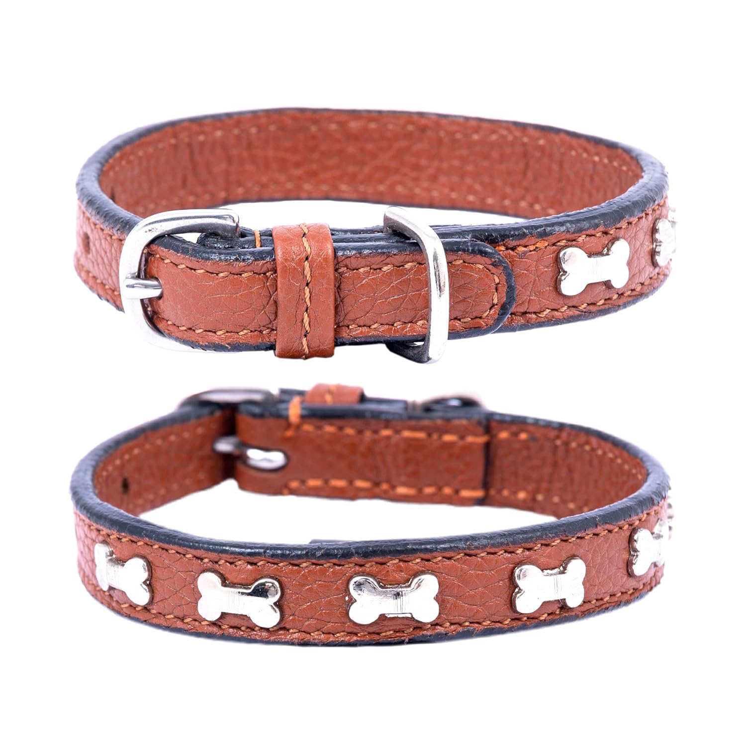 Adil’S Leather Cat Collar - Stylish Six Bone Studded Design, Breakaway Soft pet Collar, Adjustable Metal Buckle with Strong D-Ring for Leash attachments,Comfortable & Secure (Black)