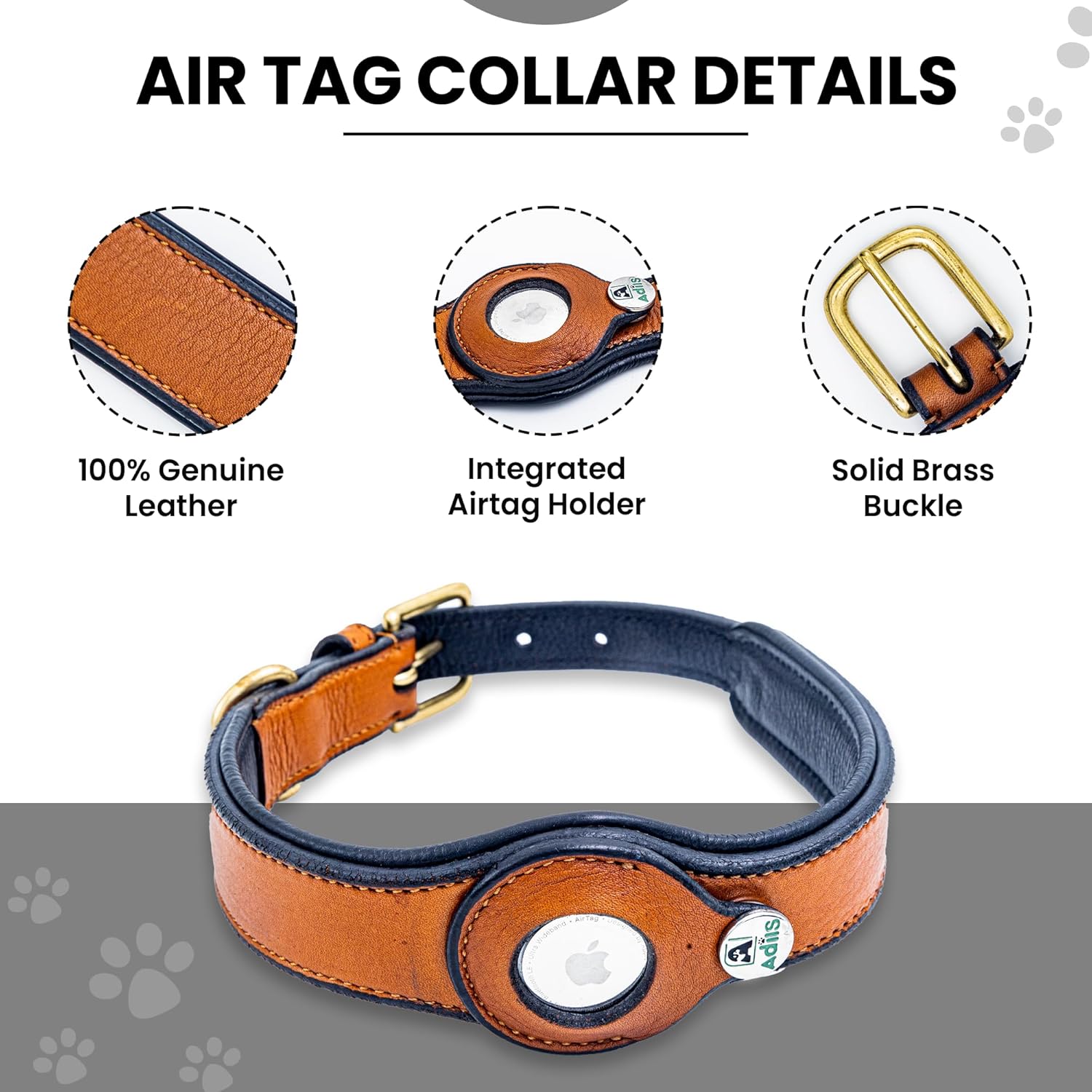 Adil’s AirTag Dog Collar – Genuine Leather with Secure Apple AirTag Holder
