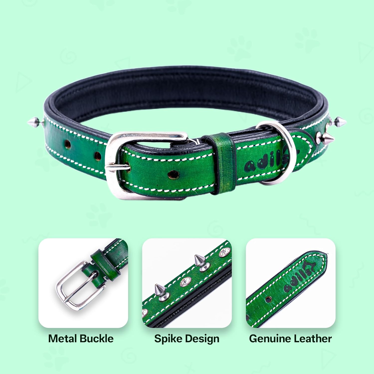 Adil’S Leather Spike Studded Dog Collar – Adjustable Pet Collar for Small, Medium, Large Dogs Durable & Stylish for Pitbulls, Bulldogs, Mastiffs & Guard Dogs