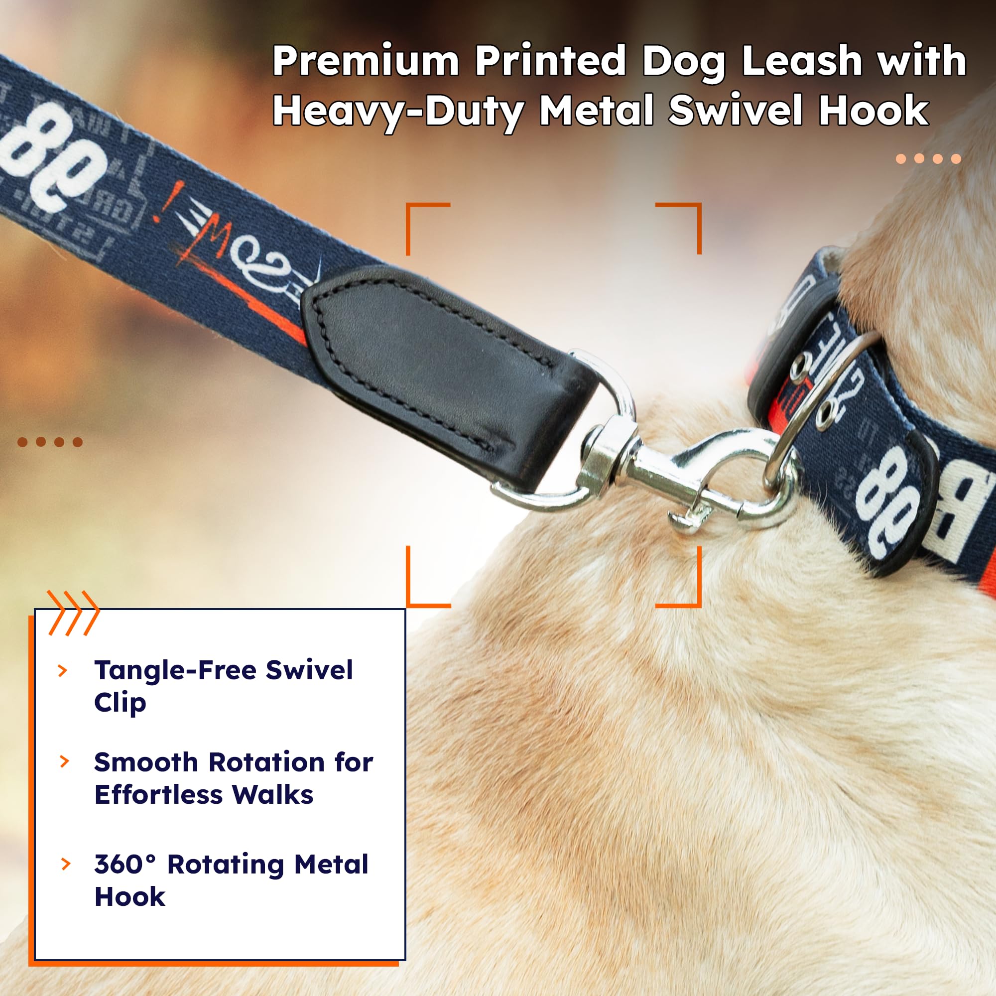 ADIL's Handcrafted Cotton Dog Leash – Premium Graffiti Printed Webbing Pet Walking Lead with Soft Loop Handle 360° Chrome Swivel Hook Strong Metallic D-Ring for Small Medium Large Dogs, 5ft