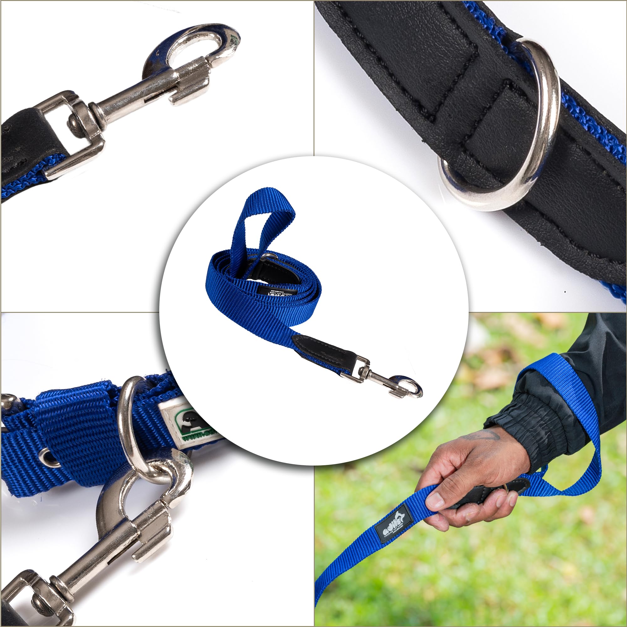 Adil’s 5FT Adjustable Nylon Dog Leash with Soft Leather Handle – Durable Long Lead with 360° Swivel Hook – Strong, Tangle-Free Leash for Walking & Training Small, Medium & Large Dogs