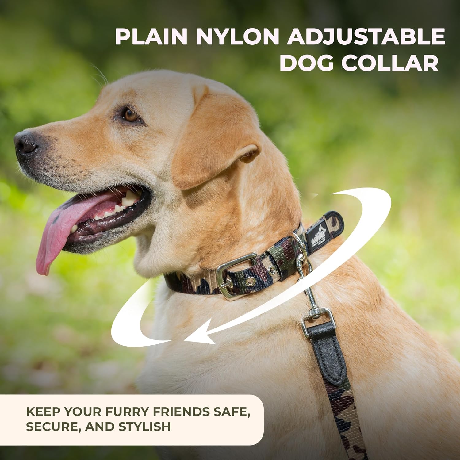 Adil’s Nylon Adjustable Dog Collar & 10ft Leash Combo Set in Army Print Durable Neckbelt with Metal Buckle D-Ring 360 Swivel Hook with Loop Handle for Small Medium Large Pet