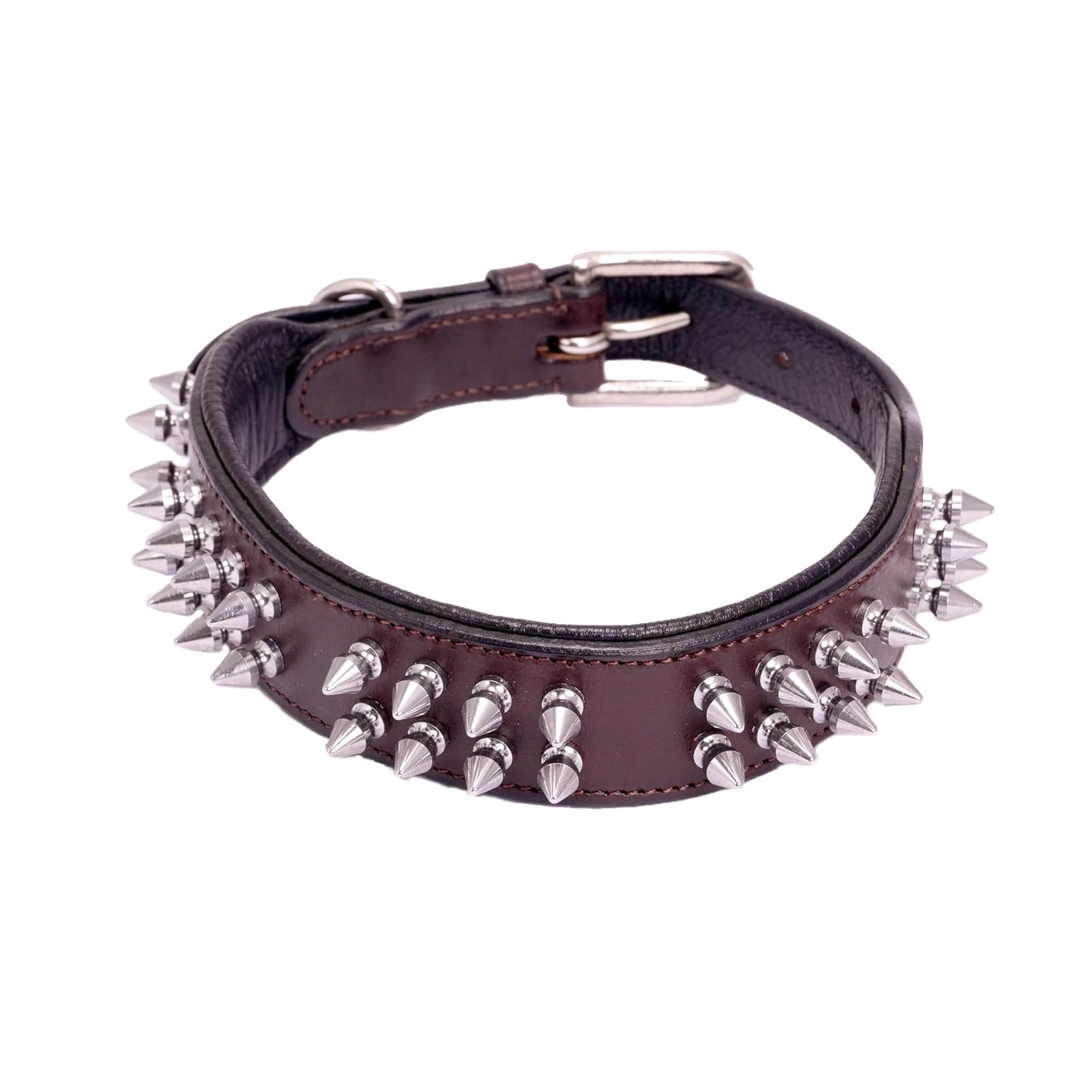 ADIL'S Leather Dog Collar With Spike, Adjustable Metal Buckle Studded Collars For Small, Medium, & Large Dog With D Ring, Width: 38Mm