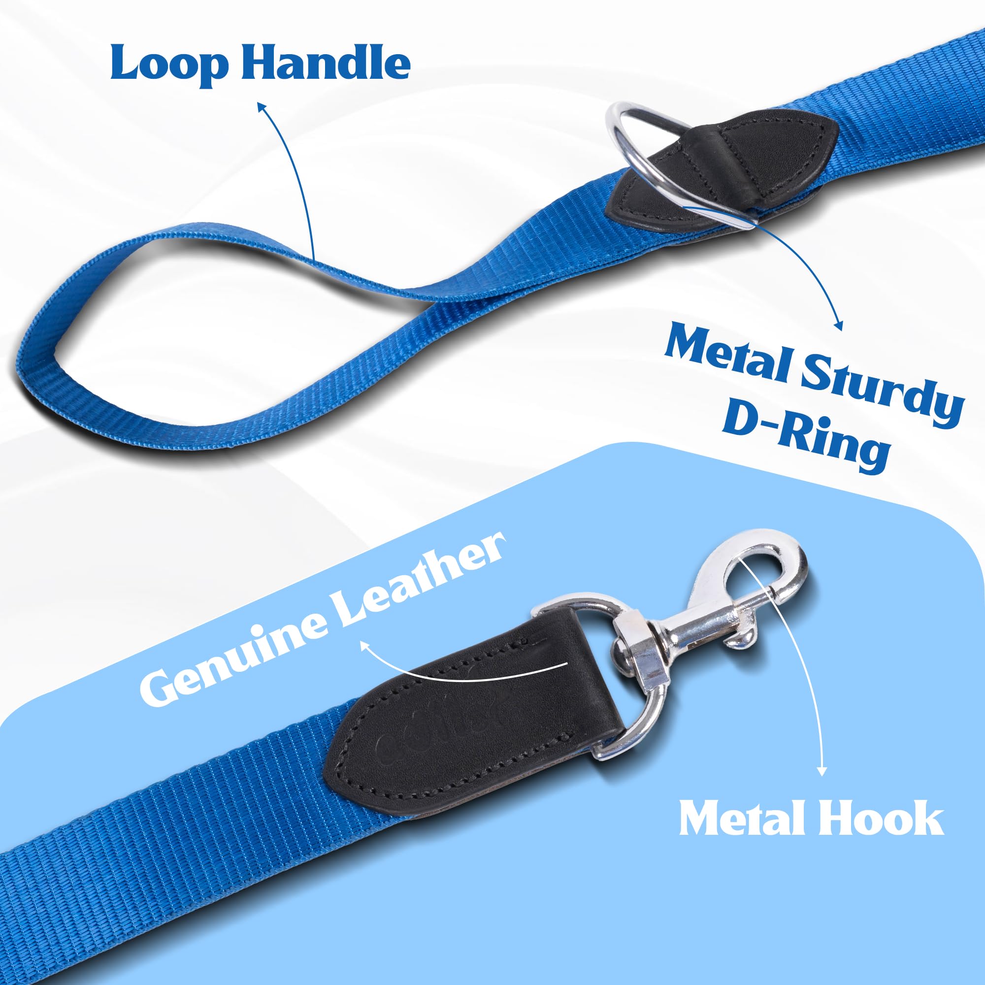 ADIL's Nylon Dog Leash, Heavy Duty Walking Lead with 360° Swivel Metal Hook 1.5 Inch Wide Durable Training Cord with Comfortable Loop Handle for Medium Large Dogs