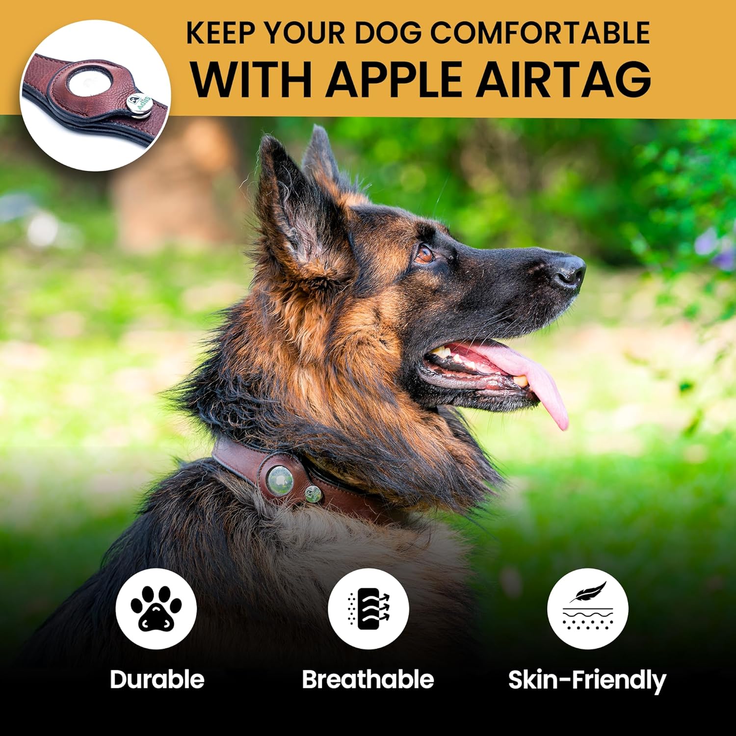 Adil’s AirTag Dog Collar – Genuine Leather with Secure Apple AirTag Holder