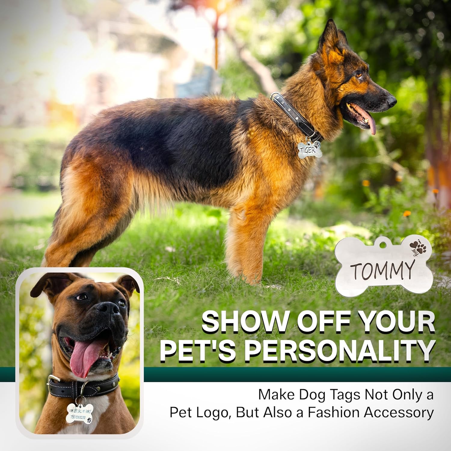 Adil’S Customized Pet ID Tag Name 1 mm Thick, Collar Tag for Pets, Dogs, Cats, Puppy – Personalized Stainless Steel Pet ID Tag Engraved Name Locket (2.5inch * 1.5inch)
