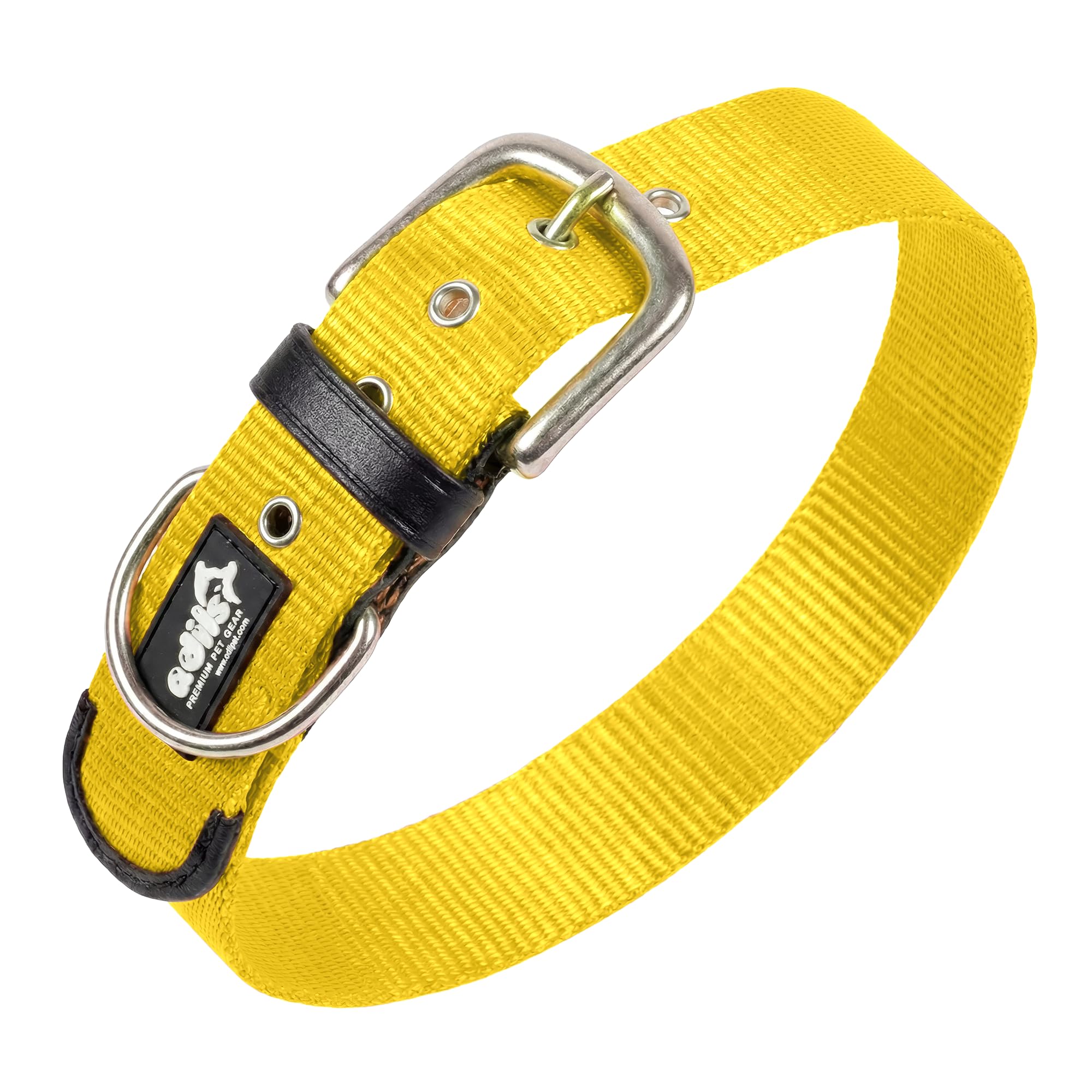 ADIL's Nylon Dog Collar – 1.5 Inch Wide Heavy-Duty Neckbelt with Metal Buckle D-Ring, Adjustable Safety Strap Small Medium Large Pets for Outdoor Walking Training (Beige, S)