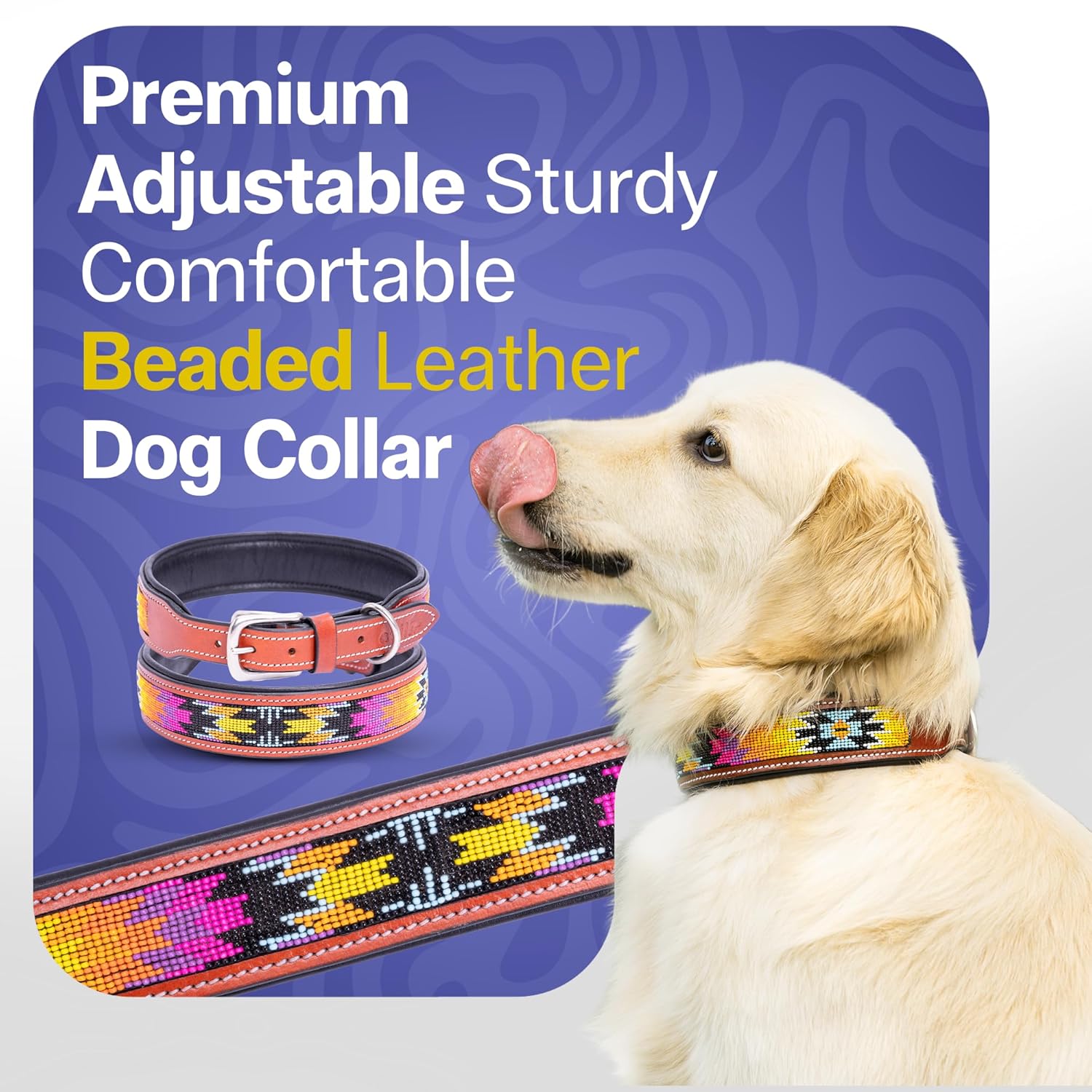 Adil’S Beaded Leather Dog Collar 1.5 Inch Width, Hand Tooled Adjustable Beaded Dog Collars with Strong Metal Buckle & D-Ring Suitable Dogs