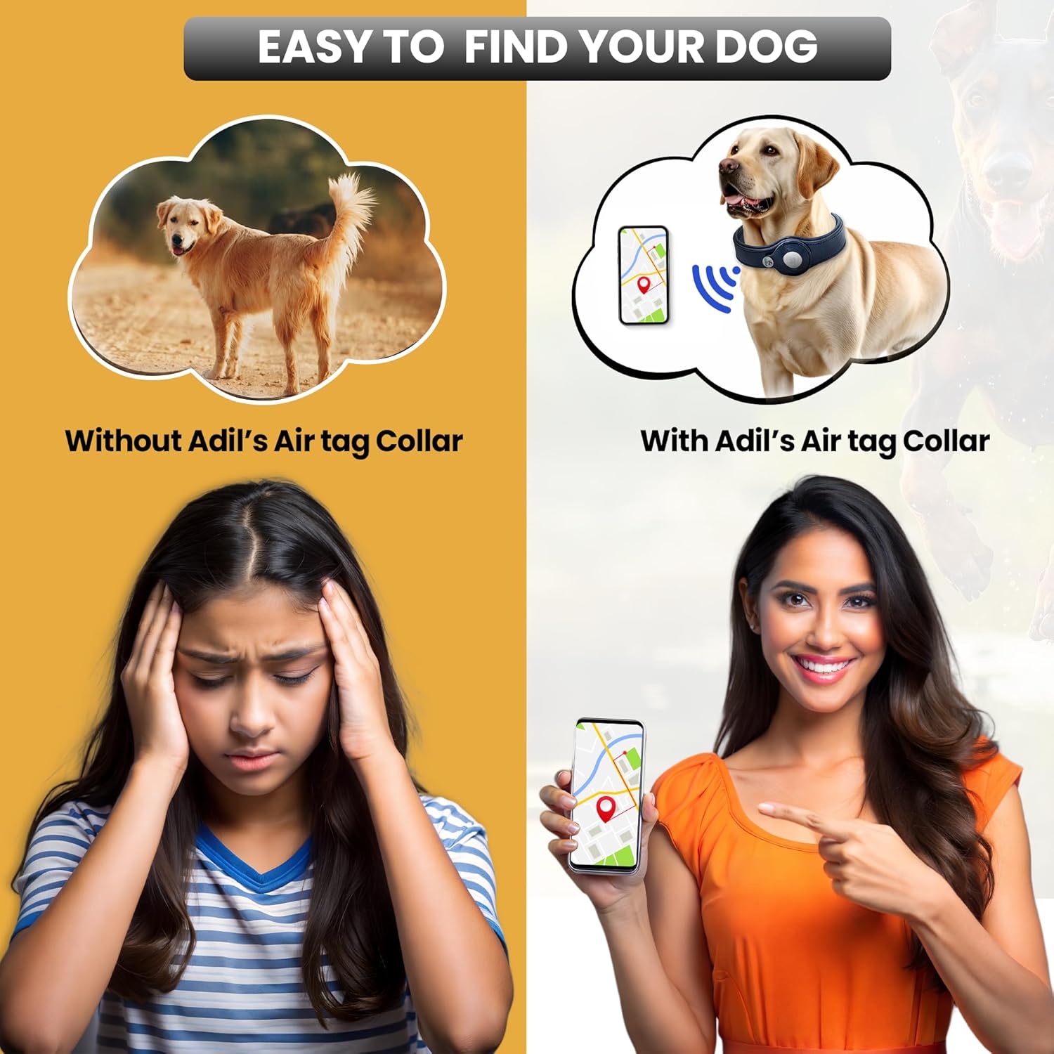 Adil’s AirTag Dog Collar – Genuine Leather with Secure Apple AirTag Holder