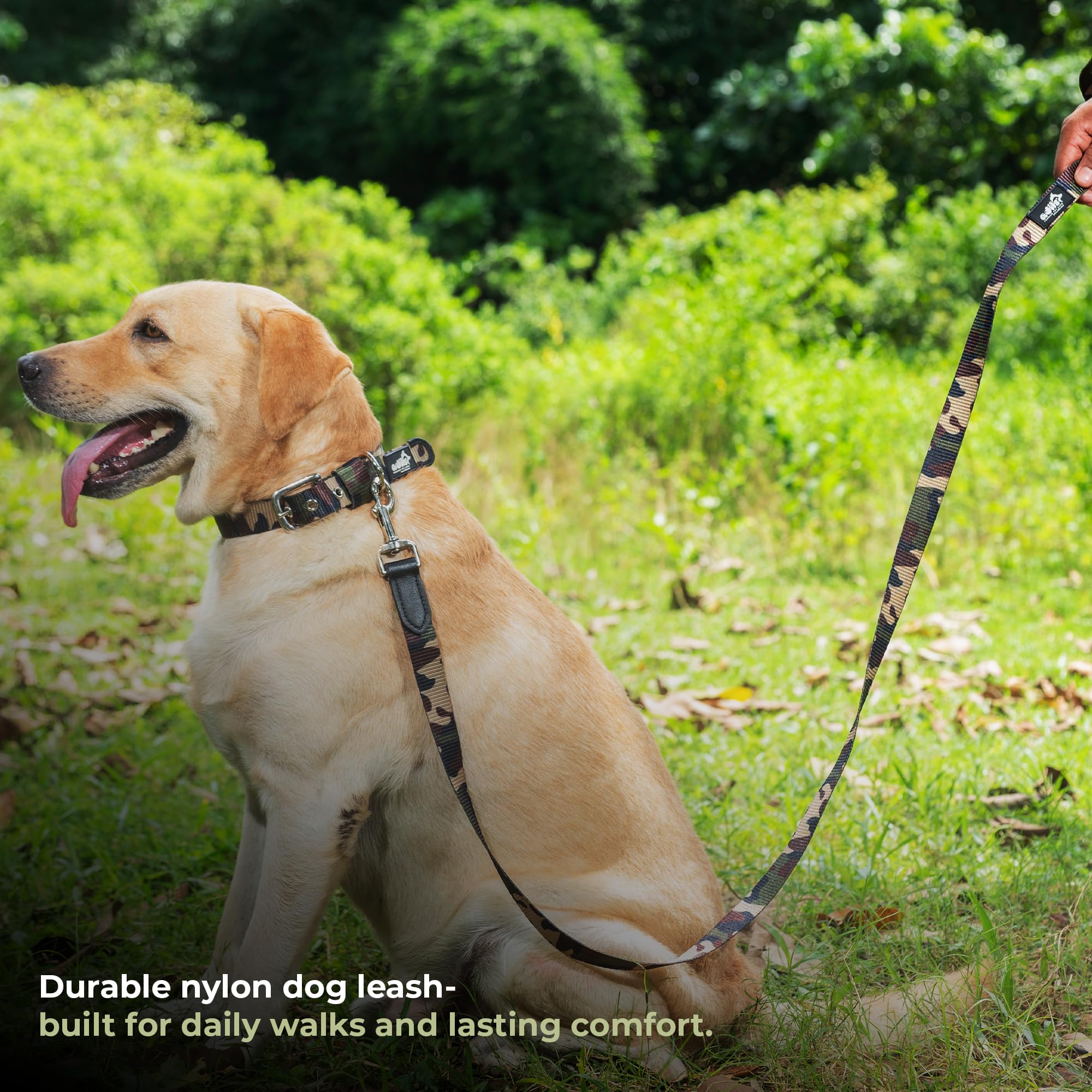 Adil’s Nylon Adjustable Dog Leash in Army Print with Soft Leather Handle, Heavy-Duty Strap & 360° Swivel Hook – Durable Training & Walking Leash for Small, Medium & Large Pets.