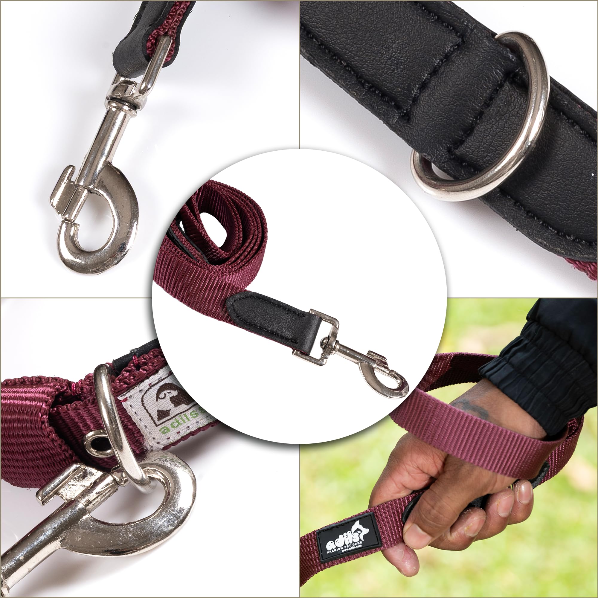 Adil’s 5FT Adjustable Nylon Dog Leash with Soft Leather Handle – Durable Long Lead with 360° Swivel Hook – Strong, Tangle-Free Leash for Walking & Training Small, Medium & Large Dogs