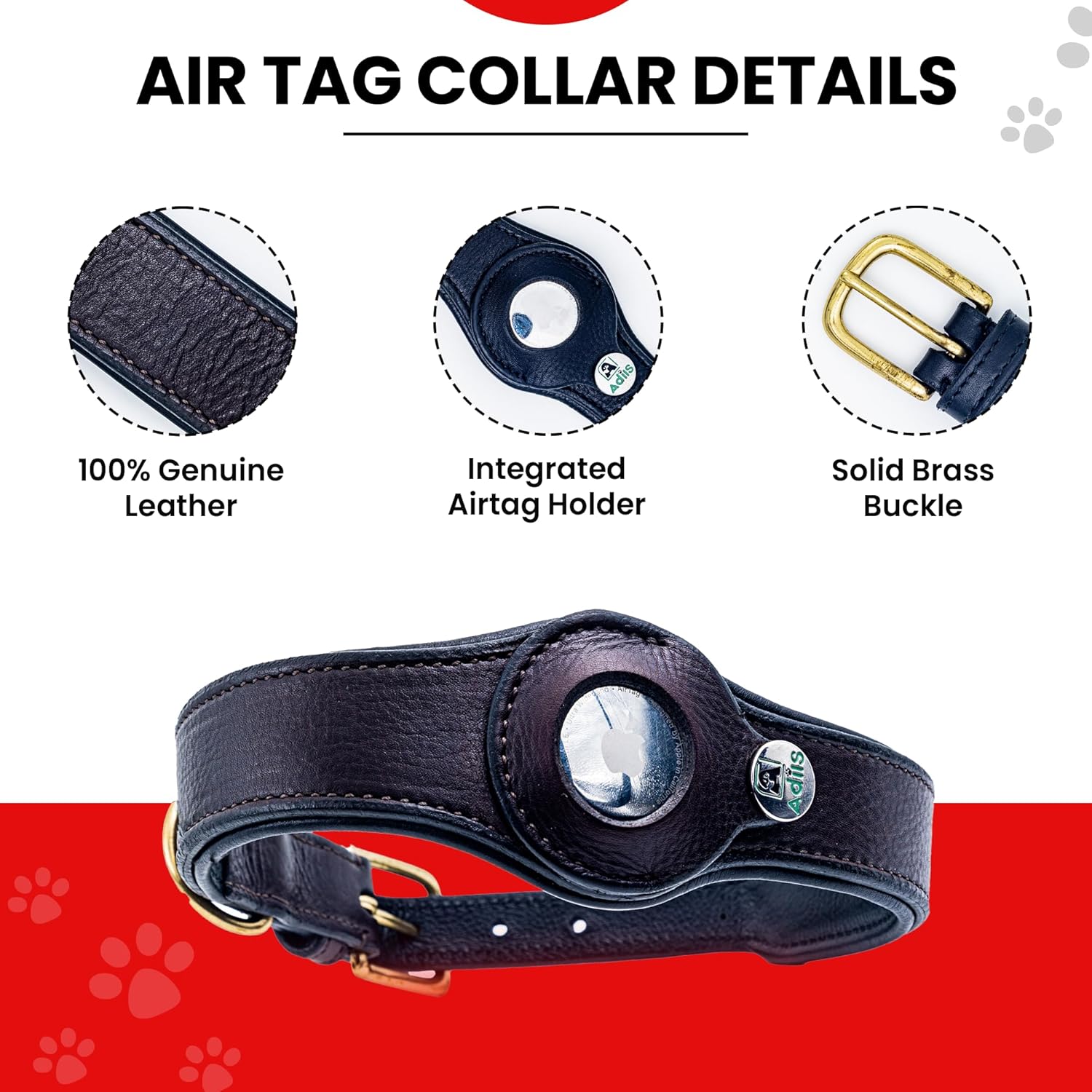 Adil’s AirTag Dog Collar – Genuine Leather with Secure Apple AirTag Holder