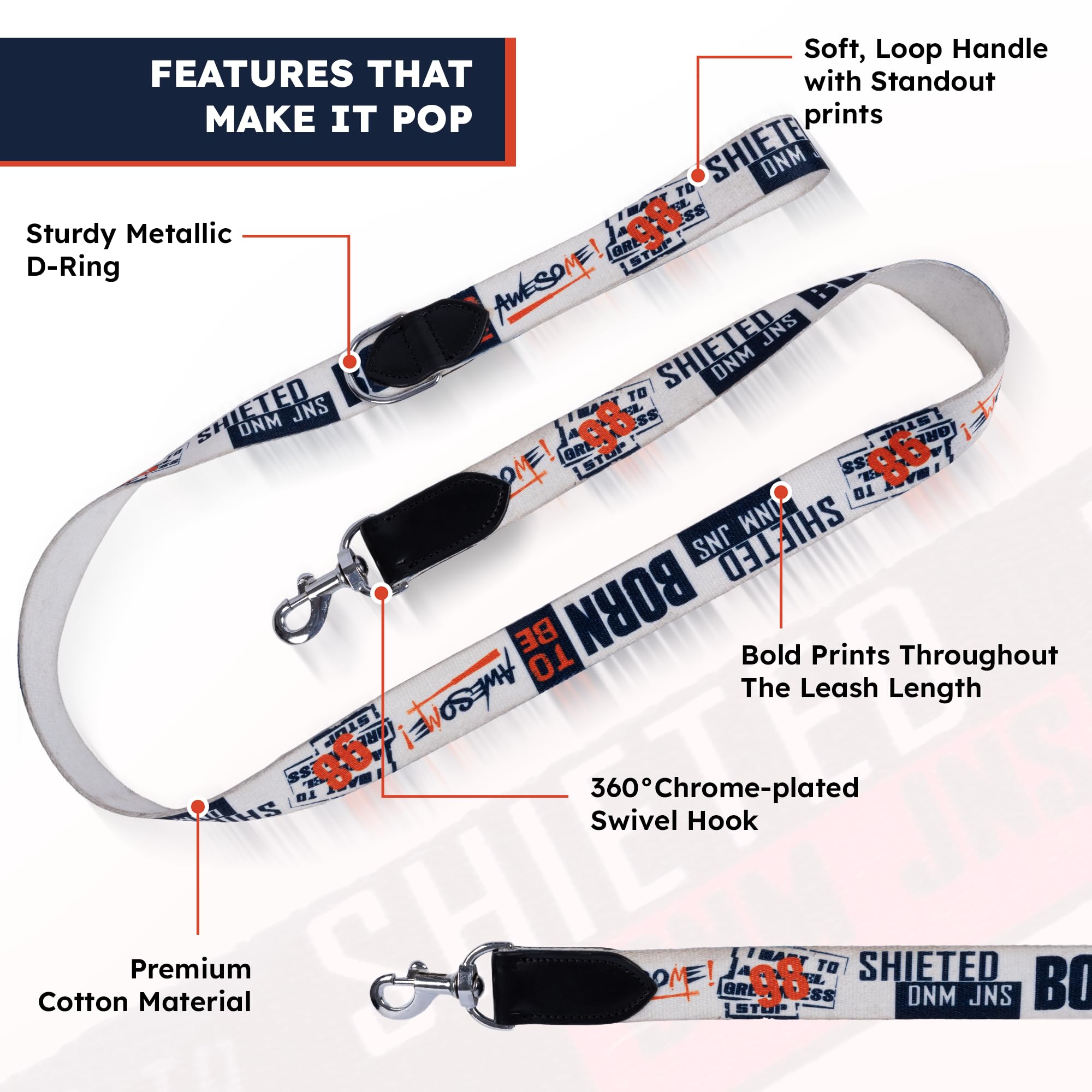 ADIL's Handcrafted Cotton Dog Leash – Premium Graffiti Printed Webbing Pet Walking Lead with Soft Loop Handle 360° Chrome Swivel Hook Strong Metallic D-Ring for Small Medium Large Dogs, 5ft