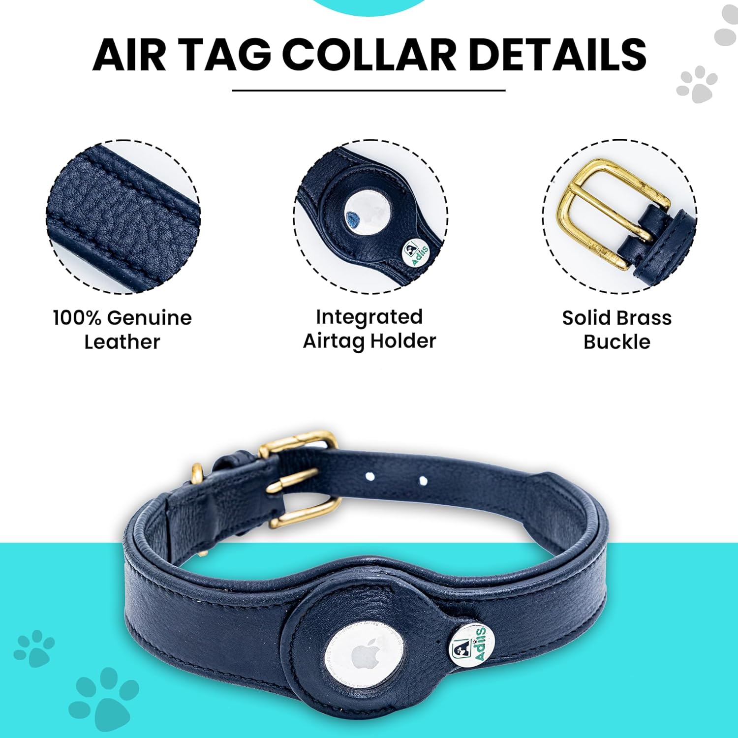 Adil’s AirTag Dog Collar – Genuine Leather with Secure Apple AirTag Holder