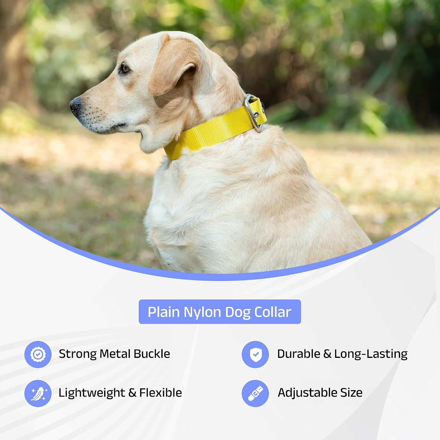ADIL's Nylon Dog Collar – 1.5 Inch Wide Heavy-Duty Neckbelt with Metal Buckle D-Ring, Adjustable Safety Strap Small Medium Large Pets for Outdoor Walking Training