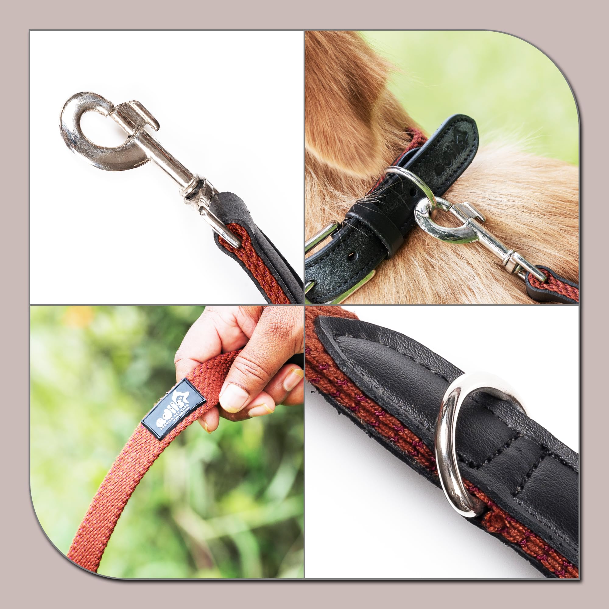 Adil’s 5FT Adjustable Cotton Dog Leash with Soft Leather Handle – Durable Long Lead with 360° Swivel Hook – Strong, Tangle-Free Leash for Walking & Training Small, Medium & Large Dogs