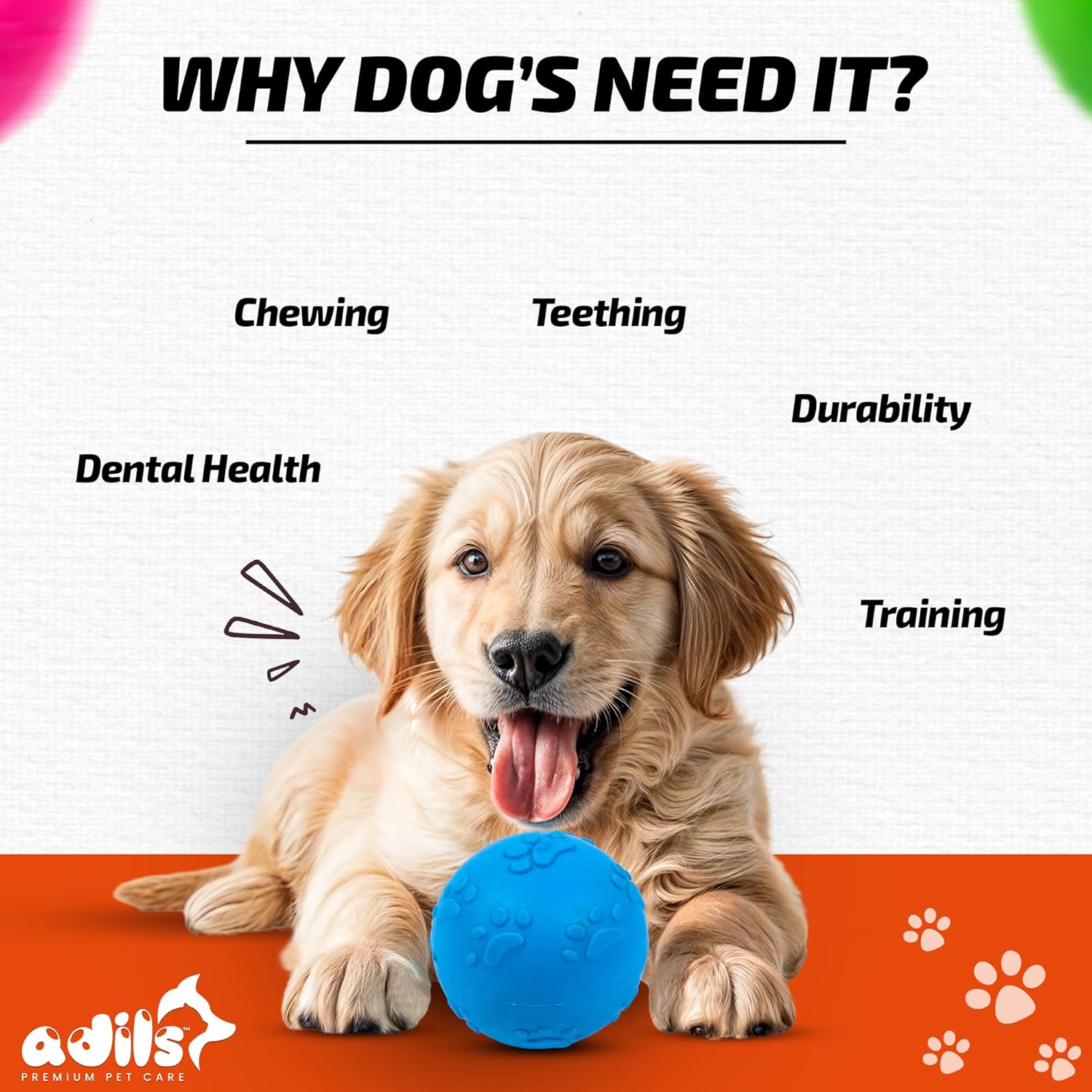 ADIL'S Natural Latex Dog Chews Ball Toy for Small to Medium Dogs & Puppies