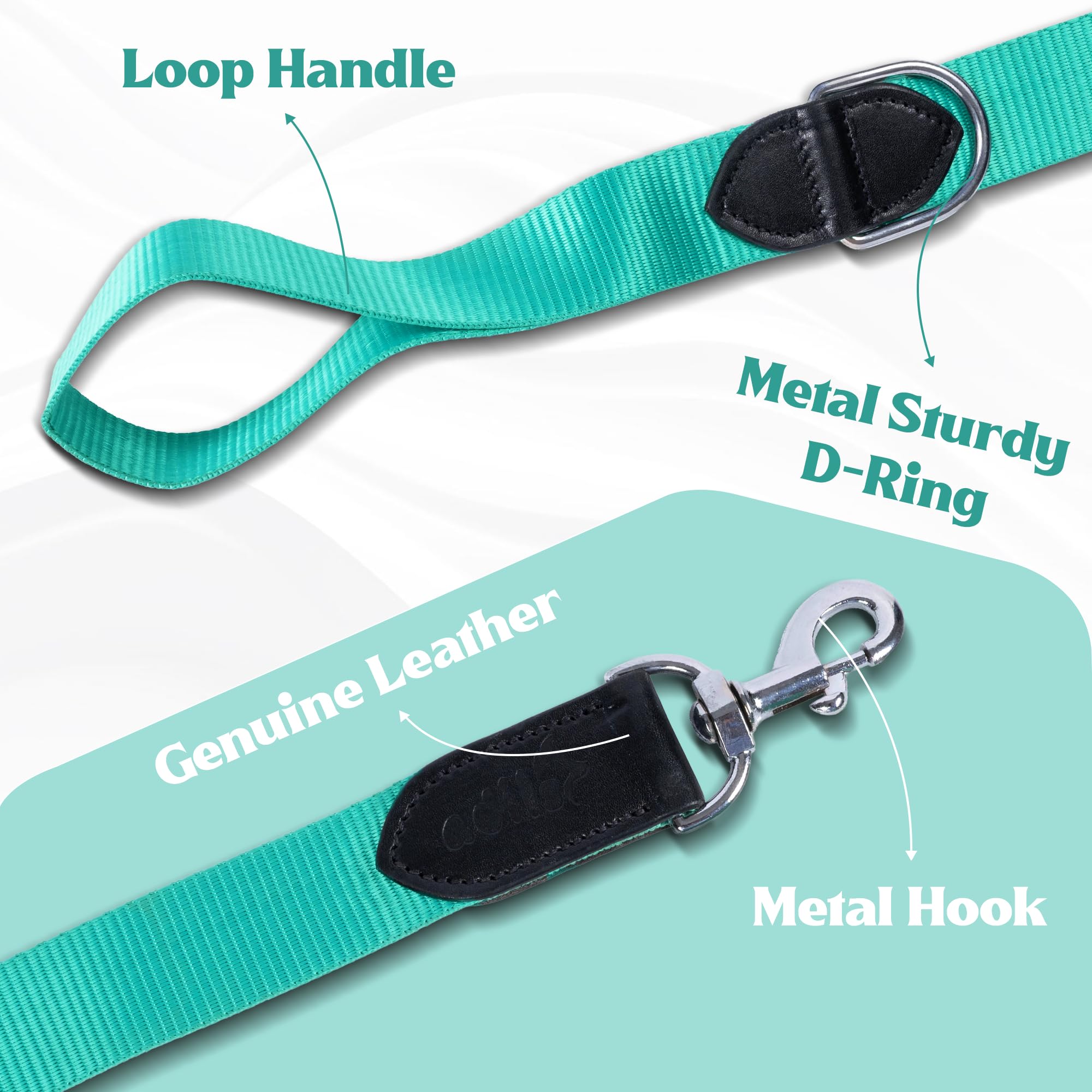 ADIL's Nylon Dog Leash, Heavy Duty Walking Lead with 360° Swivel Metal Hook 1.5 Inch Wide Durable Training Cord with Comfortable Loop Handle for Medium Large Dogs