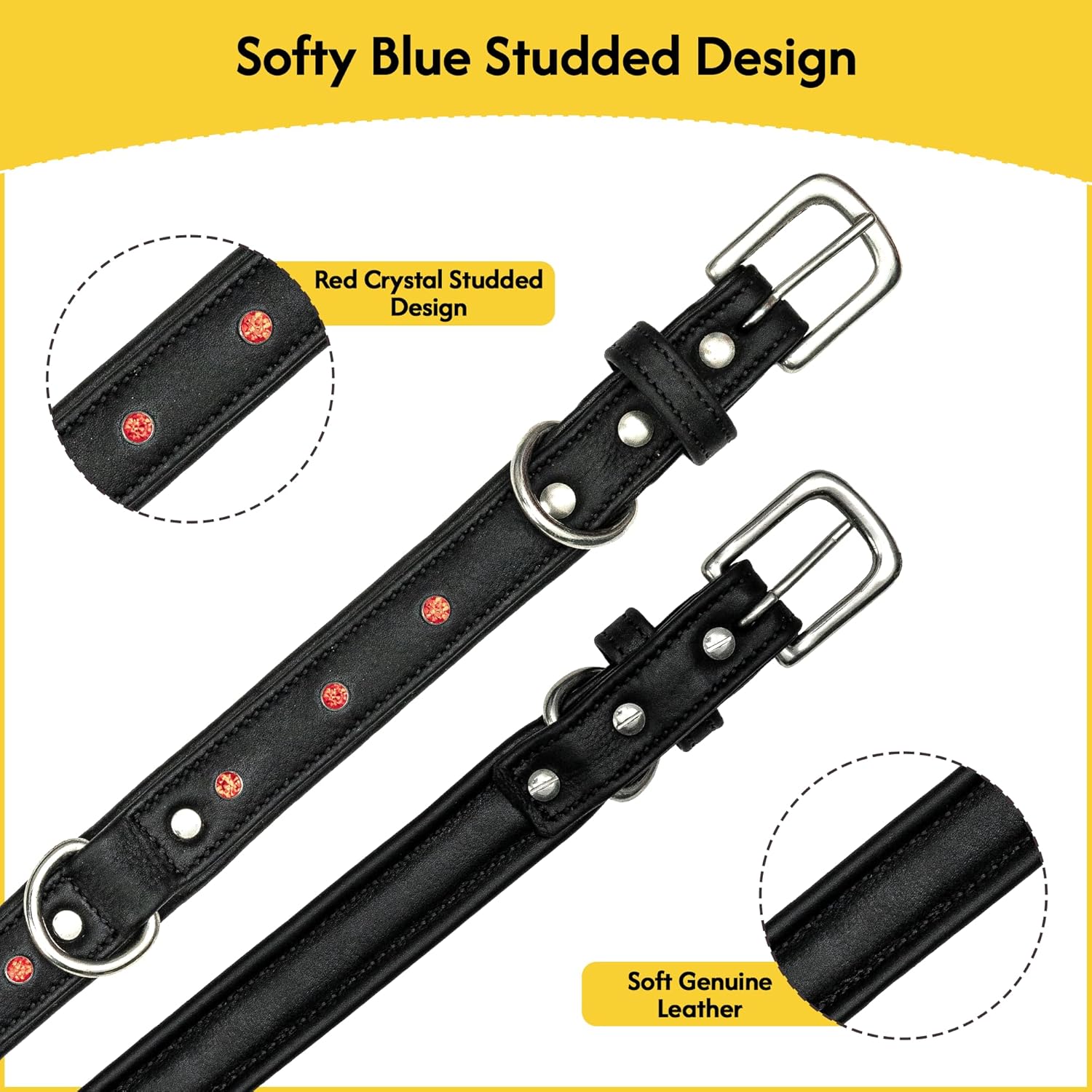 Adil'S Studded Softy Leather Dog Collar 1inch Width Suitable for Small, Medium & Large Dogs with Strong Metal Buckle & D-Ring for leashes