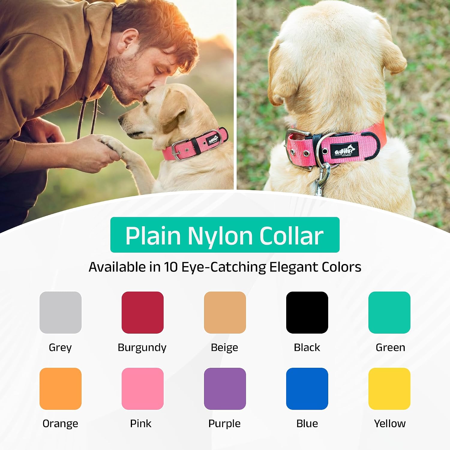 ADIL's Nylon Dog Collar – 1.5 Inch Wide Heavy-Duty Neckbelt with Metal Buckle D-Ring, Adjustable Safety Strap Small Medium Large Pets for Outdoor Walking Training