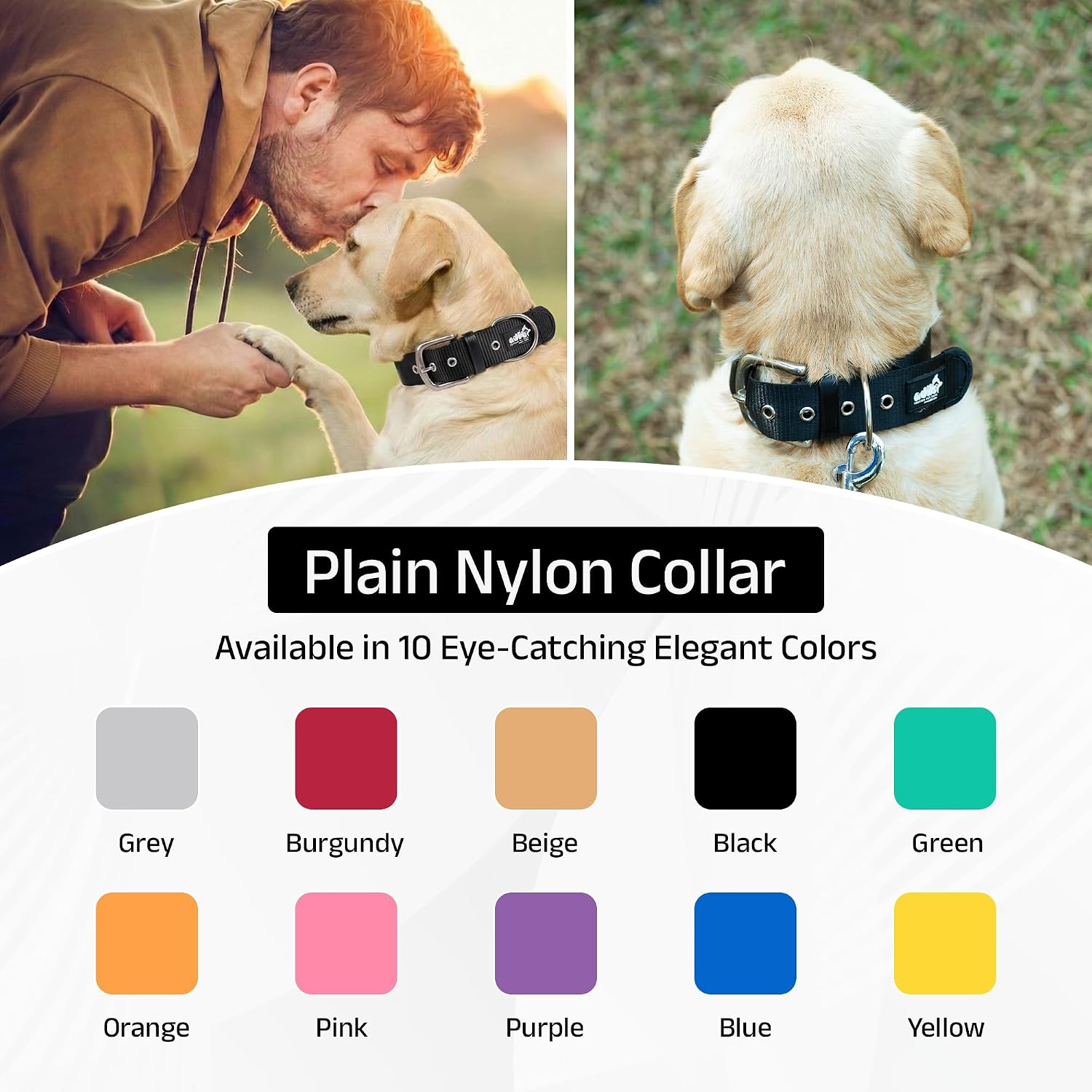 ADIL's Nylon Dog Collar – 1.5 Inch Wide Heavy-Duty Neckbelt with Metal Buckle D-Ring, Adjustable Safety Strap Small Medium Large Pets for Outdoor Walking Training