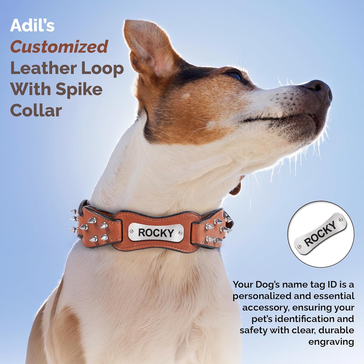 Adil's Personalized Softy Premium Leather Spiked Dog Collar – 1.5 Inch Wide Loop Design Heavy Duty Soft Padded Neckbelt, Sturdy Stainless Steel Buckle & D-Ring for Small, Medium & Large Pets