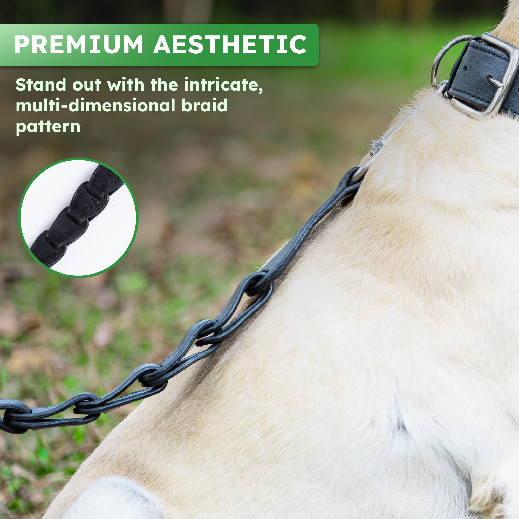 Adil's Premium Softy Leather Dog Leash 5ft Long 1.5 Inch Wide Braided Leash with Loop Handle 360° Swivel Hook Heavy Duty D-Ring Durable Walking Training Lead for Small Medium Large Pets